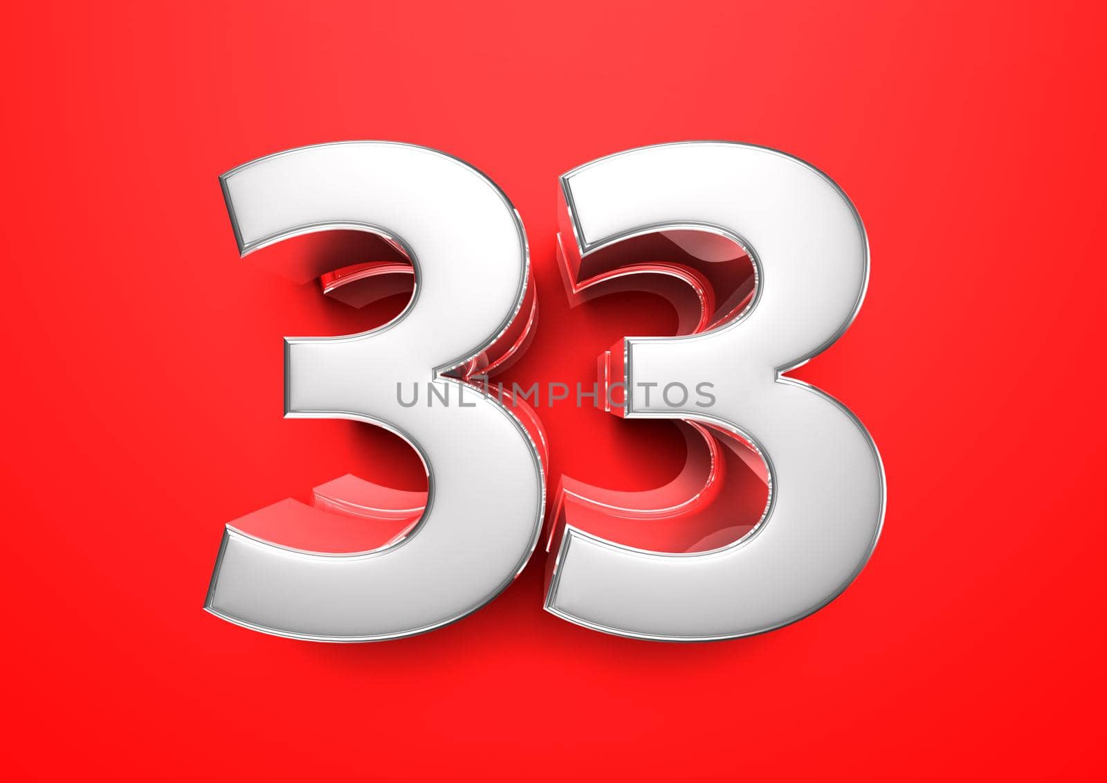 Price tag 33. Anniversary 33. Number 33 3D illustration on a red background.