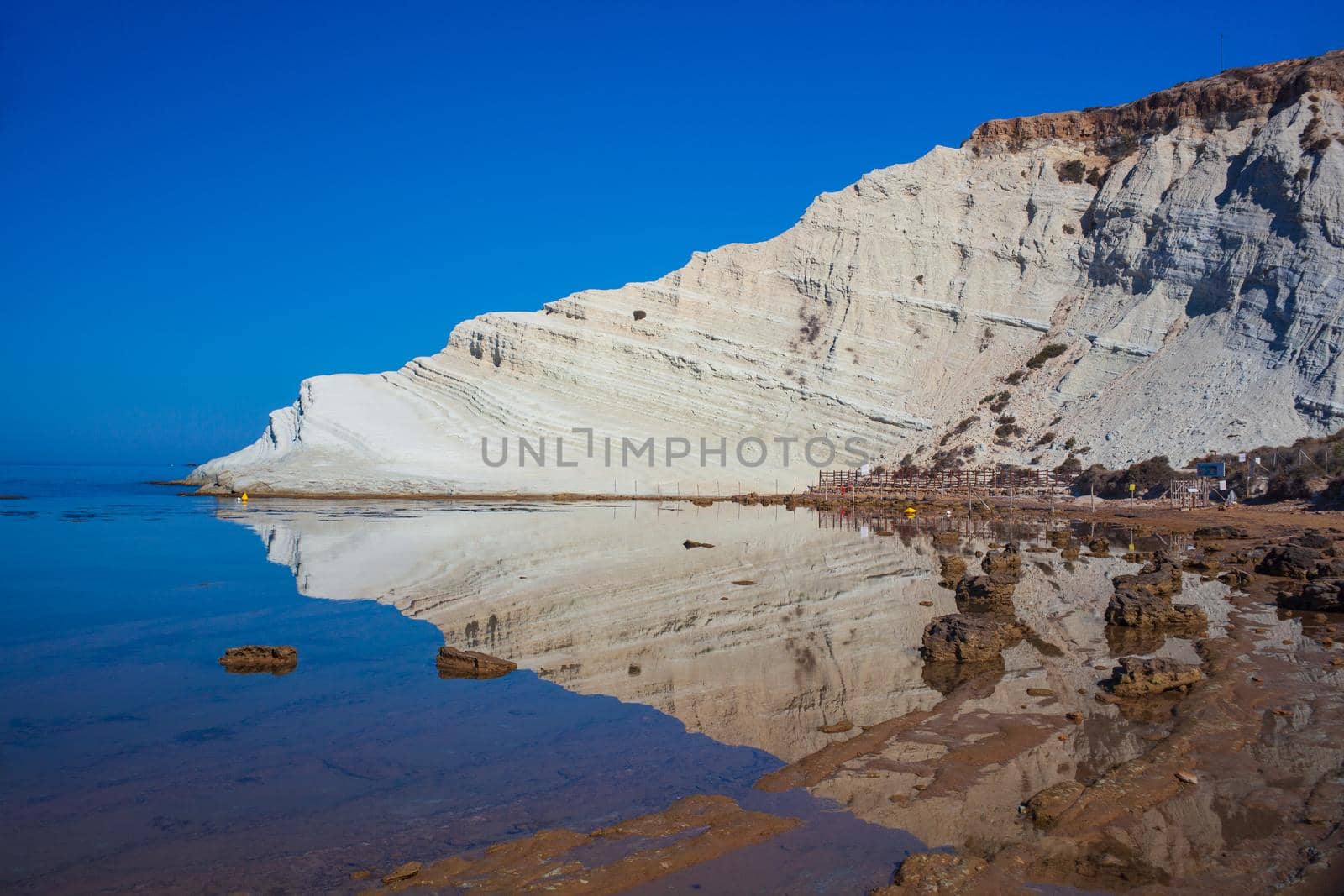 View of the Scala dei Turchi. A fascinating limestone rock steep on an amazing sea in Realmonte, Agrigento. Sicily