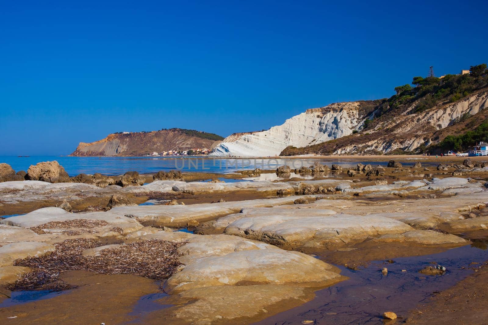 View of the Scala dei Turchi. A fascinating limestone rock steep on an amazing sea in Realmonte, Agrigento. Sicily