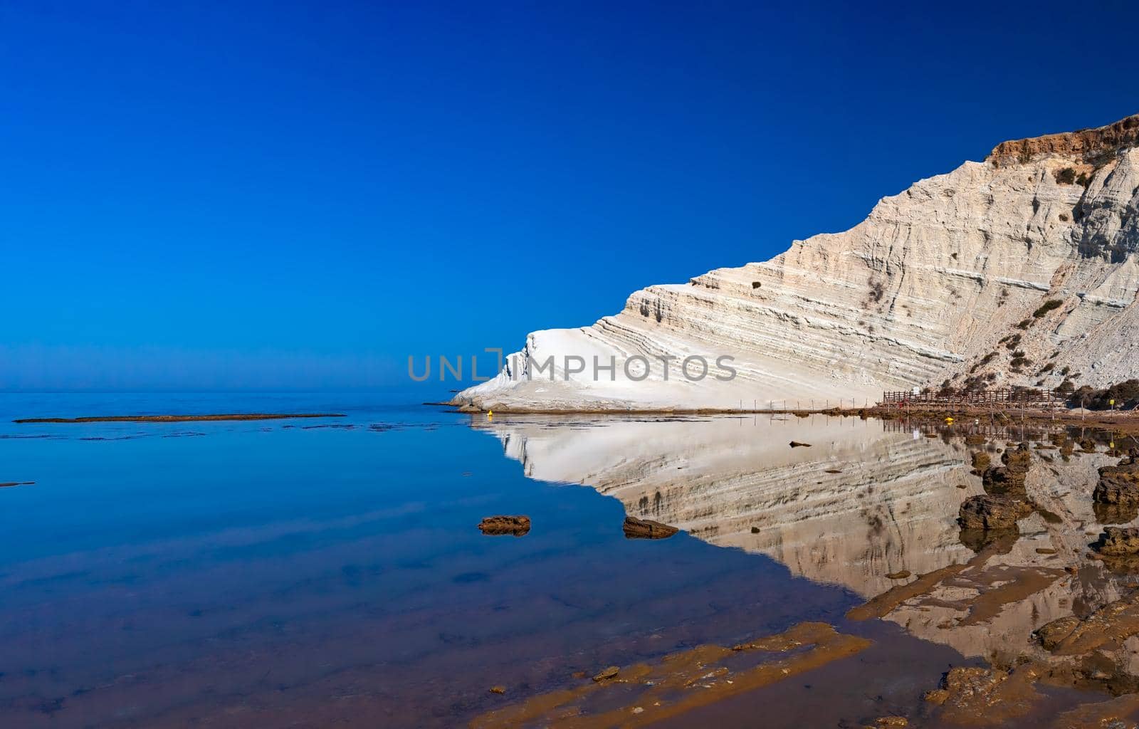 View of the Scala dei Turchi. A fascinating limestone rock steep on an amazing sea in Realmonte, Agrigento. Sicily