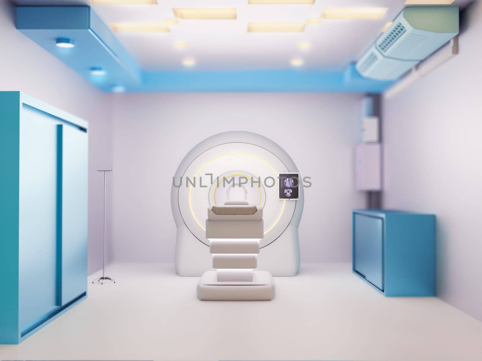 MRI SCANNER 3D- Magnetic resonance imaging  device in Hospital 3D rendering  . Medical Equipment and Health Care by samunella