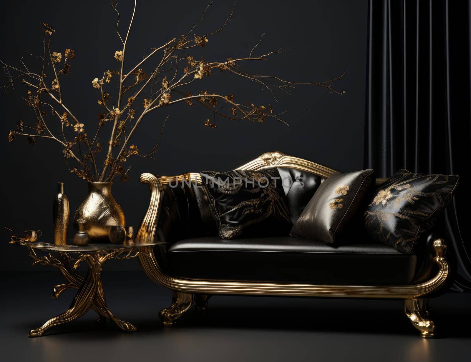 Beautiful sofa and golden wood by cherezoff