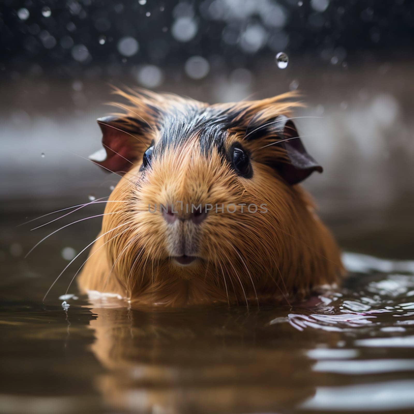 funny cute guinea pig swimming. Generative ai by juliet_summertime
