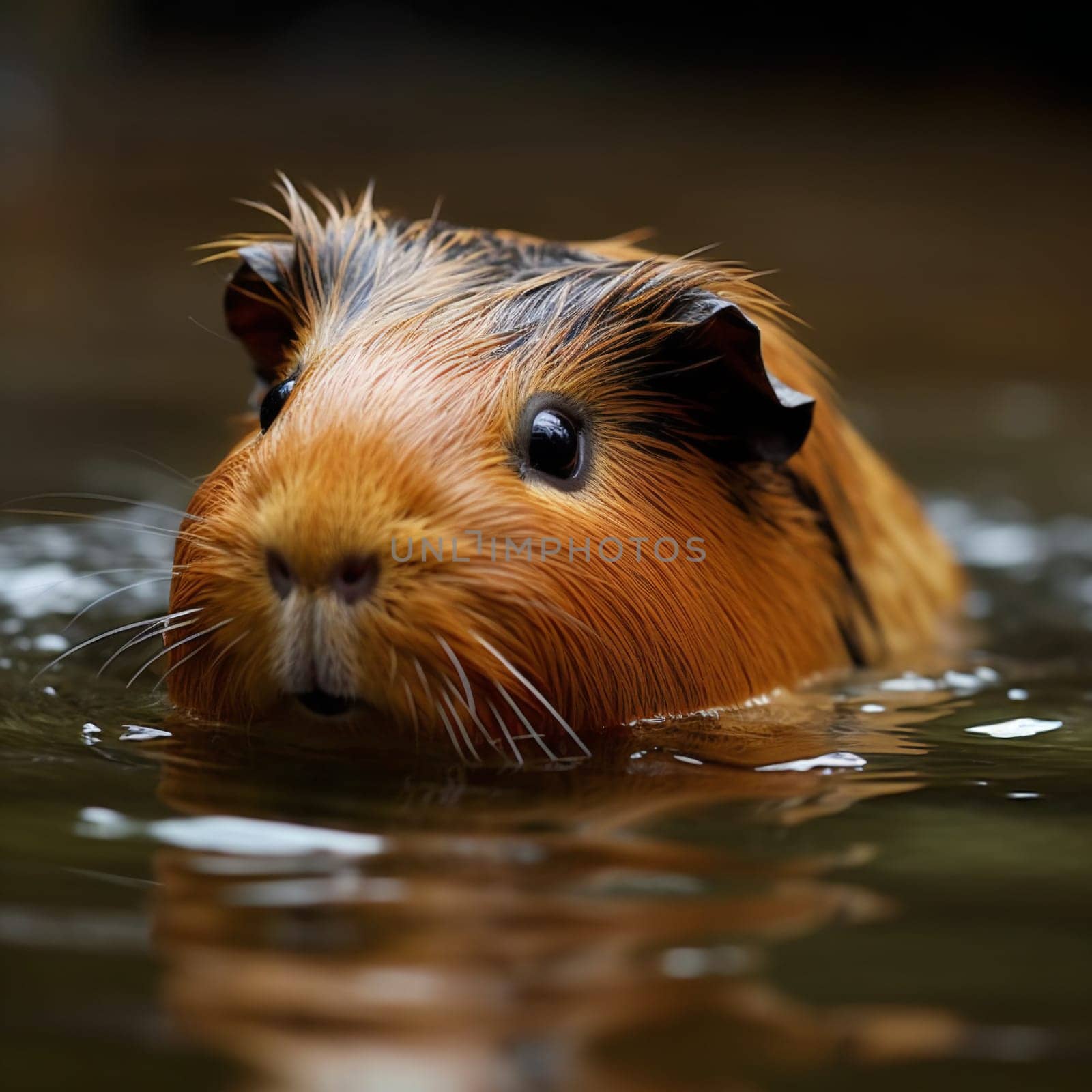 funny cute guinea pig swimming. Generative ai by juliet_summertime