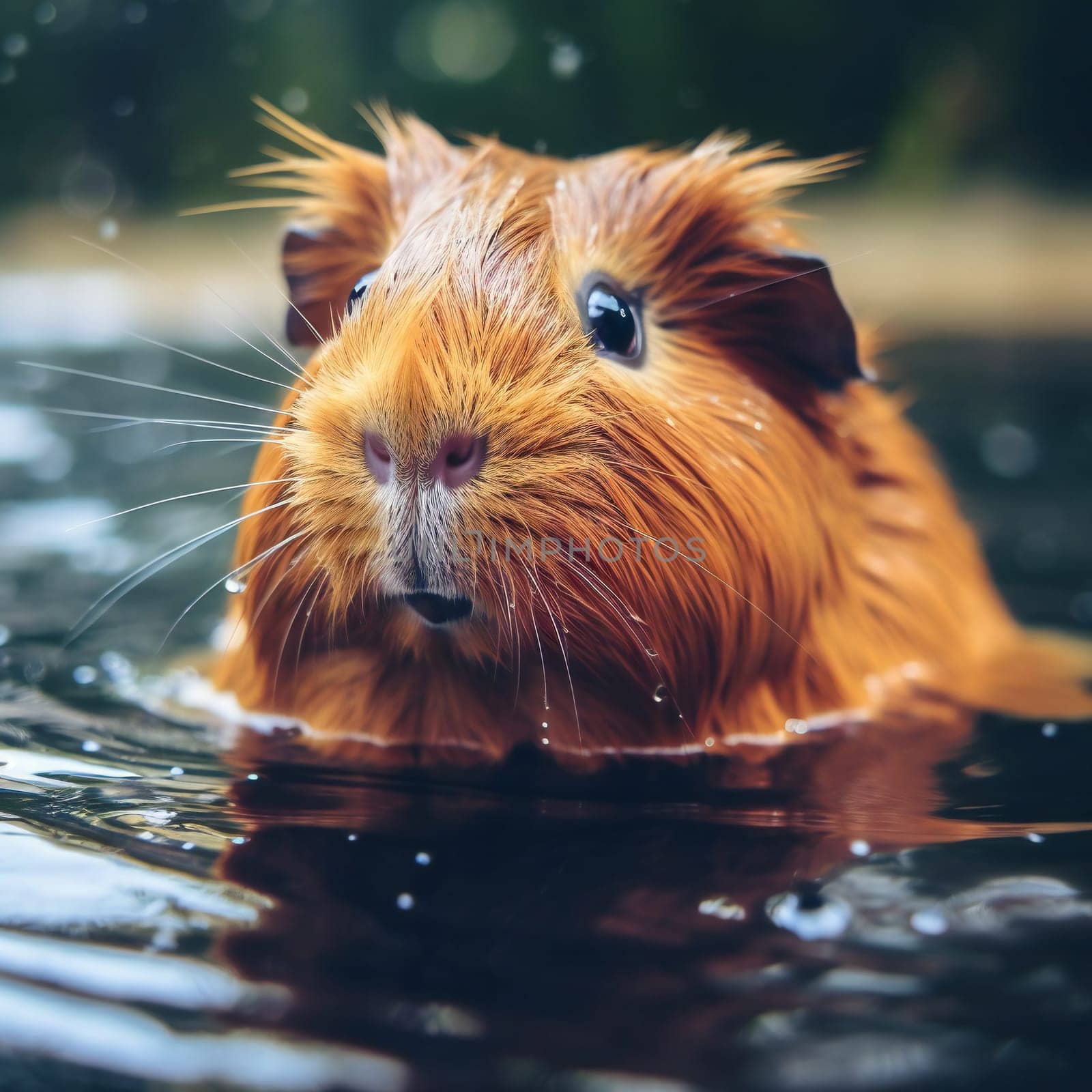 funny cute guinea pig swimming. Generative ai by juliet_summertime