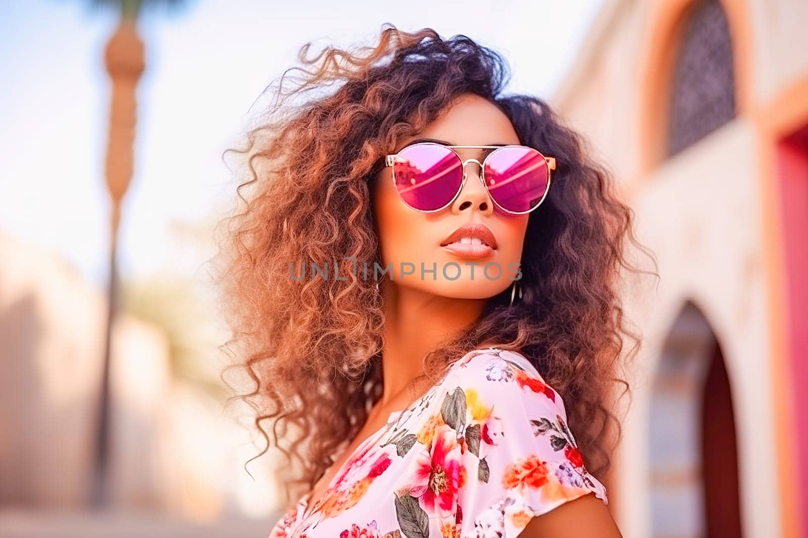 Portrait of a beautiful girl in sunglasses with lush red hair. by Yurich32