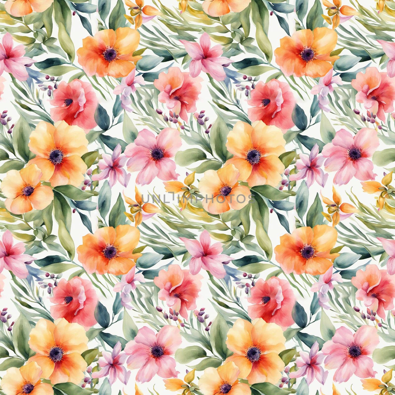 Floral shape watercolor seamless pattern. for wrappers.