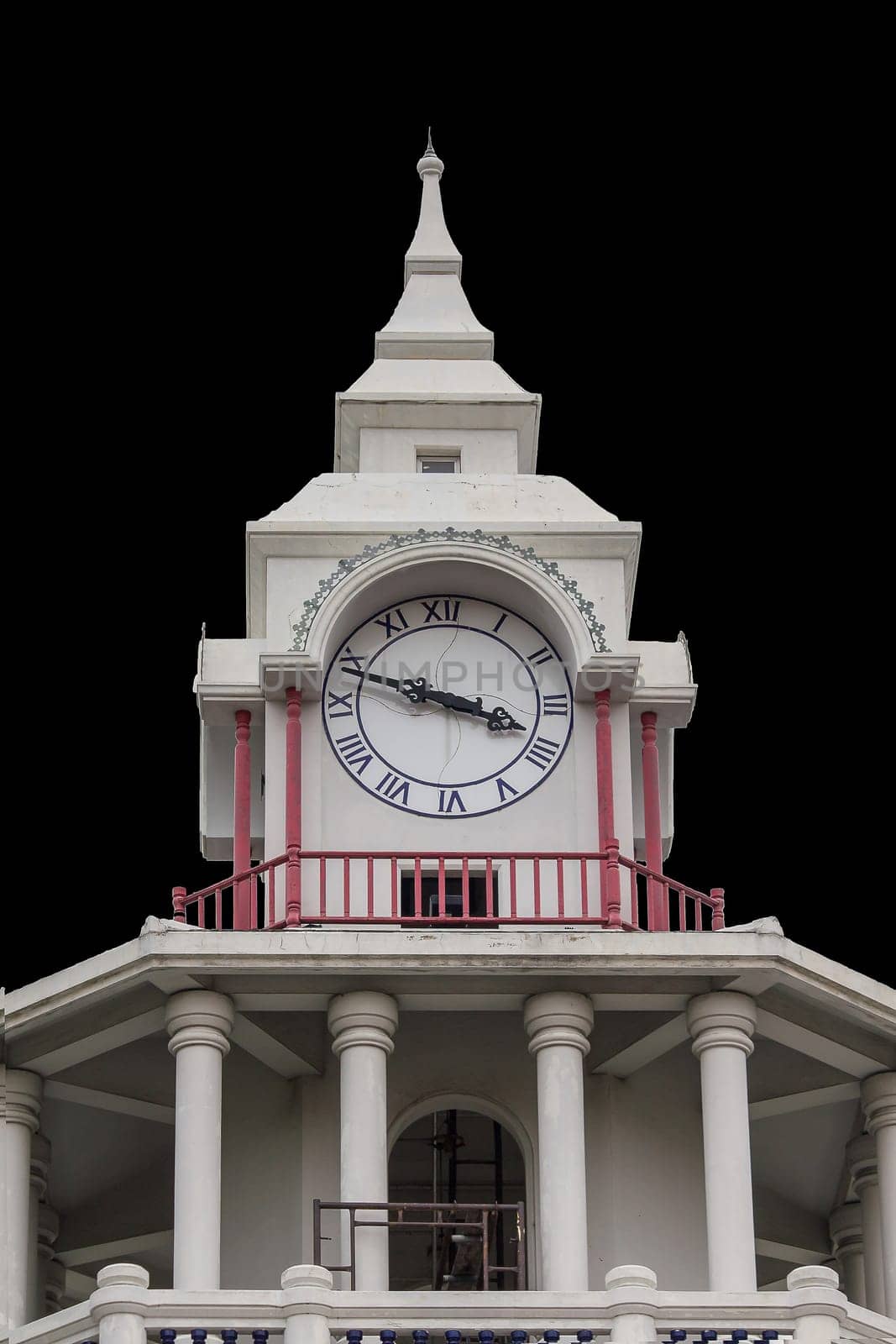 Big clock on a white tower in Thailand