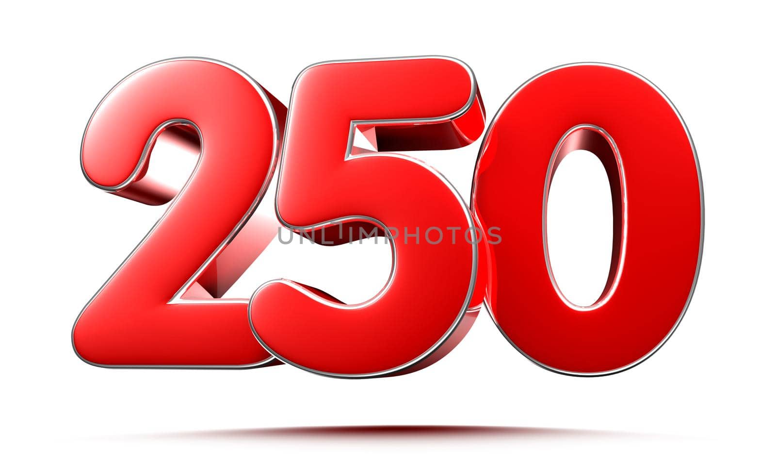 Rounded red numbers 250 on white background 3D illustration with clipping path by thitimontoyai