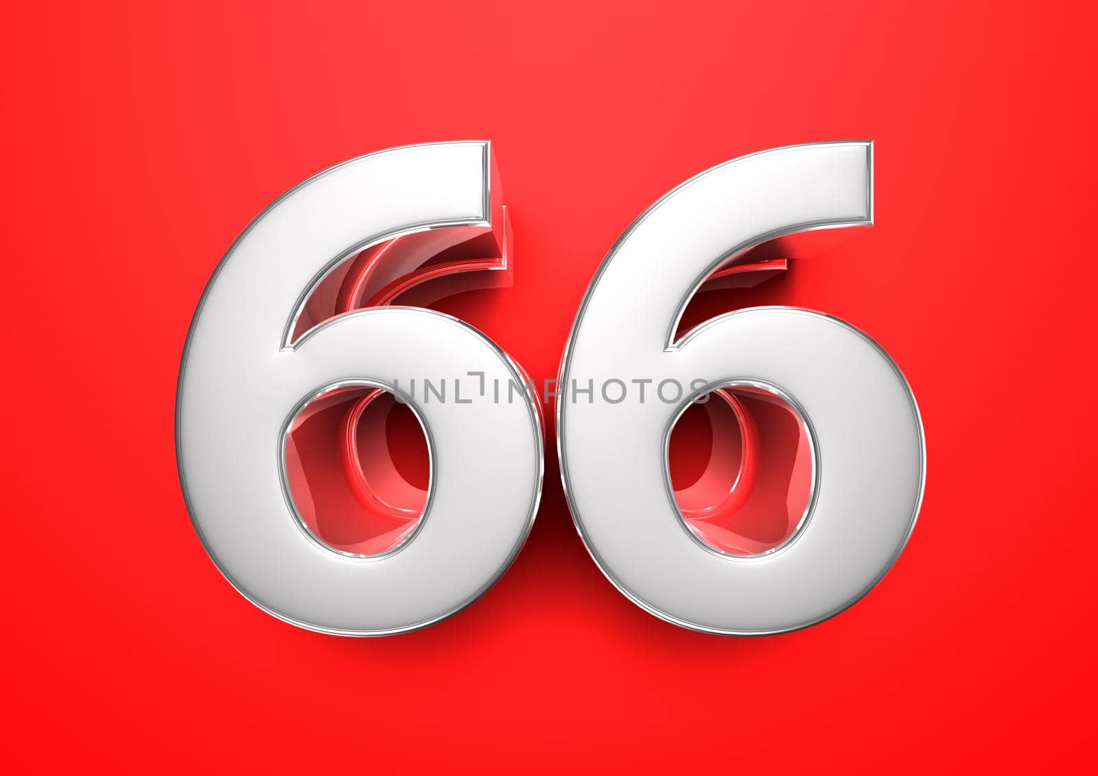 Price tag 66. Anniversary 66. Number 66 3D illustration on a red background.
