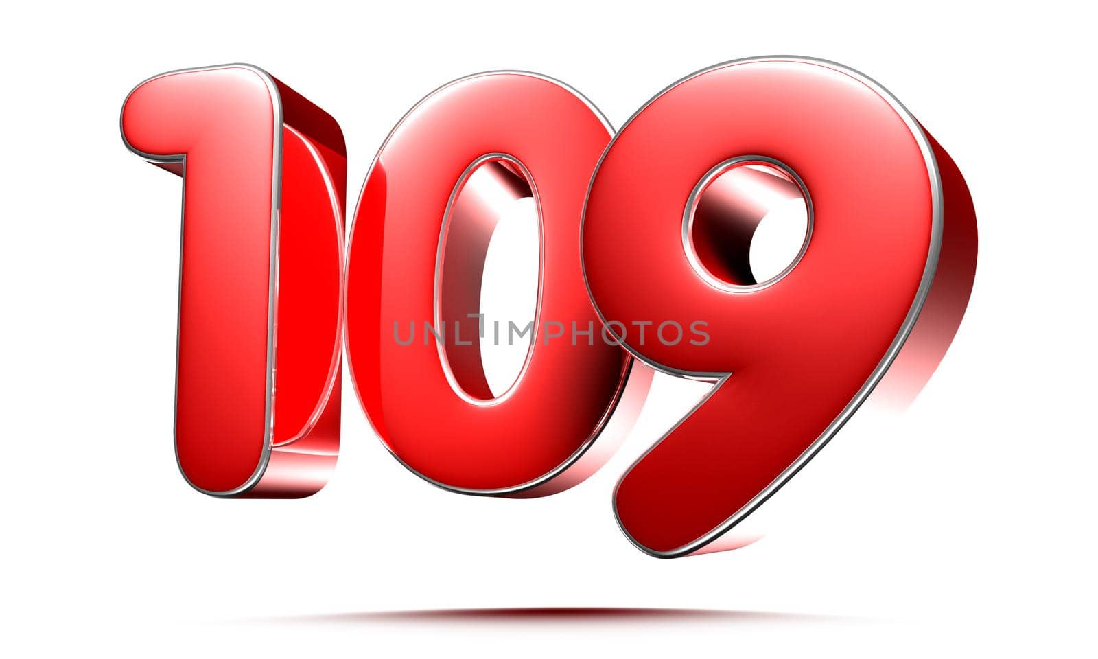 Rounded red numbers 109 on white background 3D illustration with clipping path by thitimontoyai