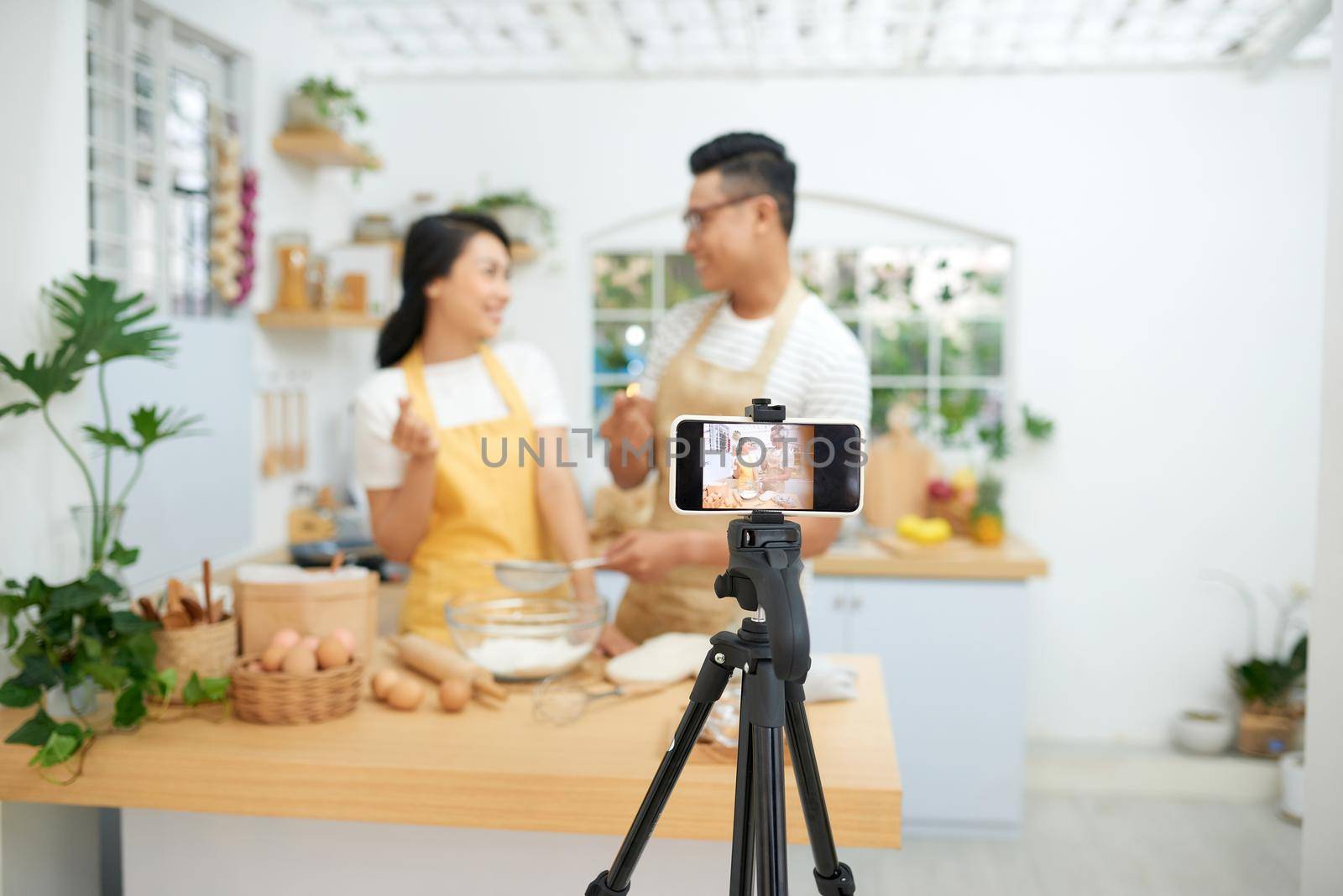 Couple making dough together, baking and cooking concept rustic style photo for cook book and cook blog