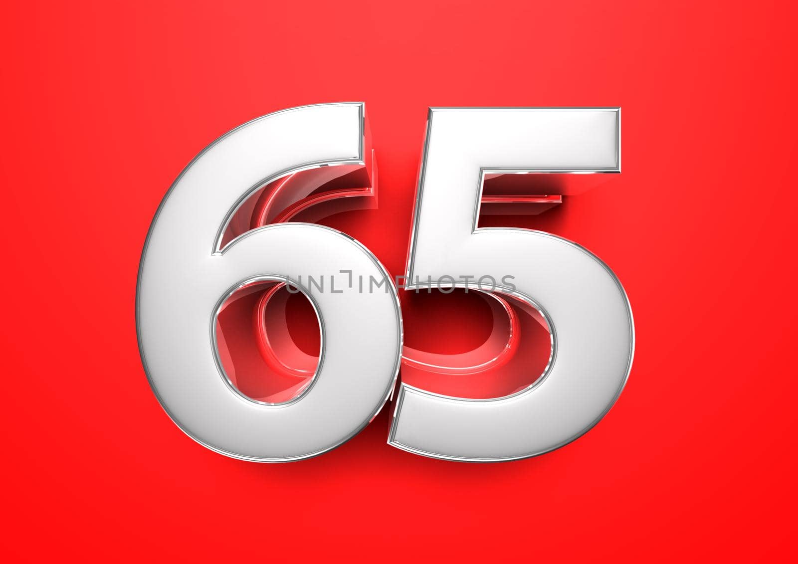 Price tag 65. Anniversary 65. Number 65 3D illustration on a red background. by thitimontoyai