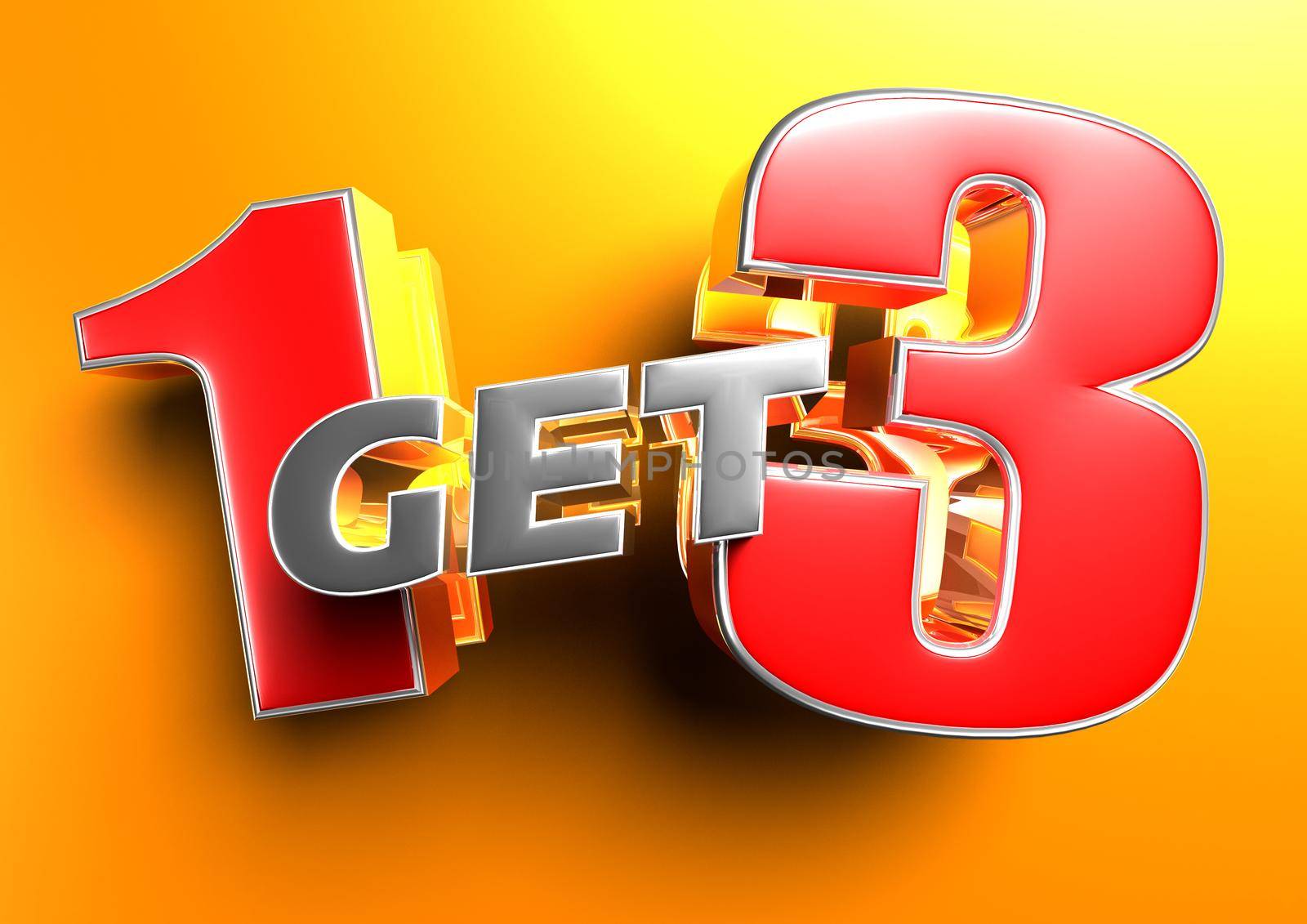 1 Get 3 3D illustration on a bright orange background.