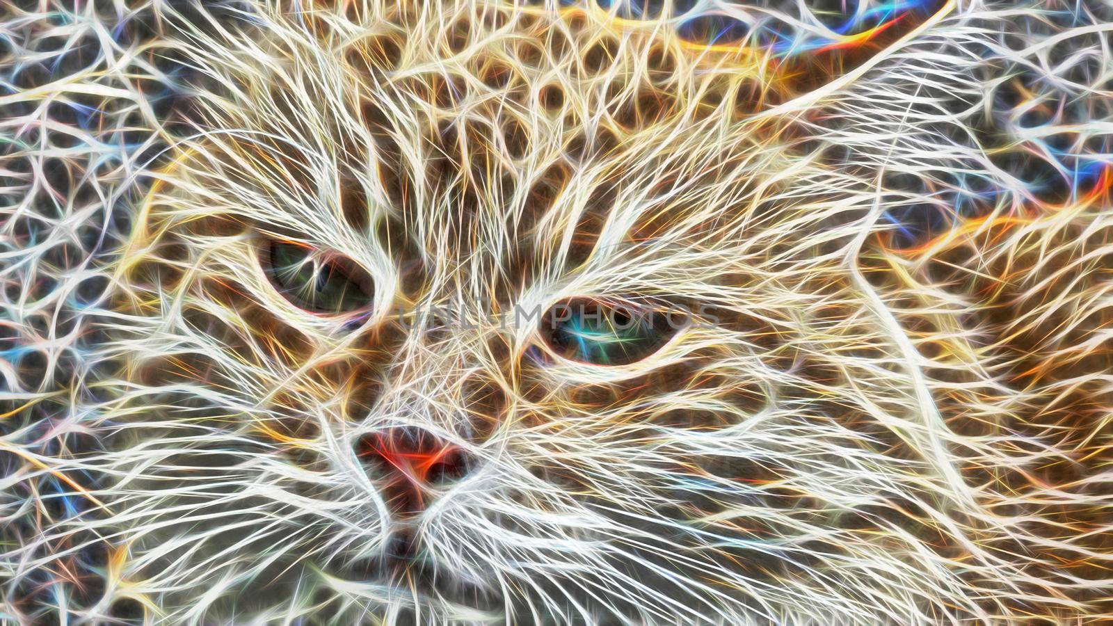 Fractal art. Close up cat portrait in nature.