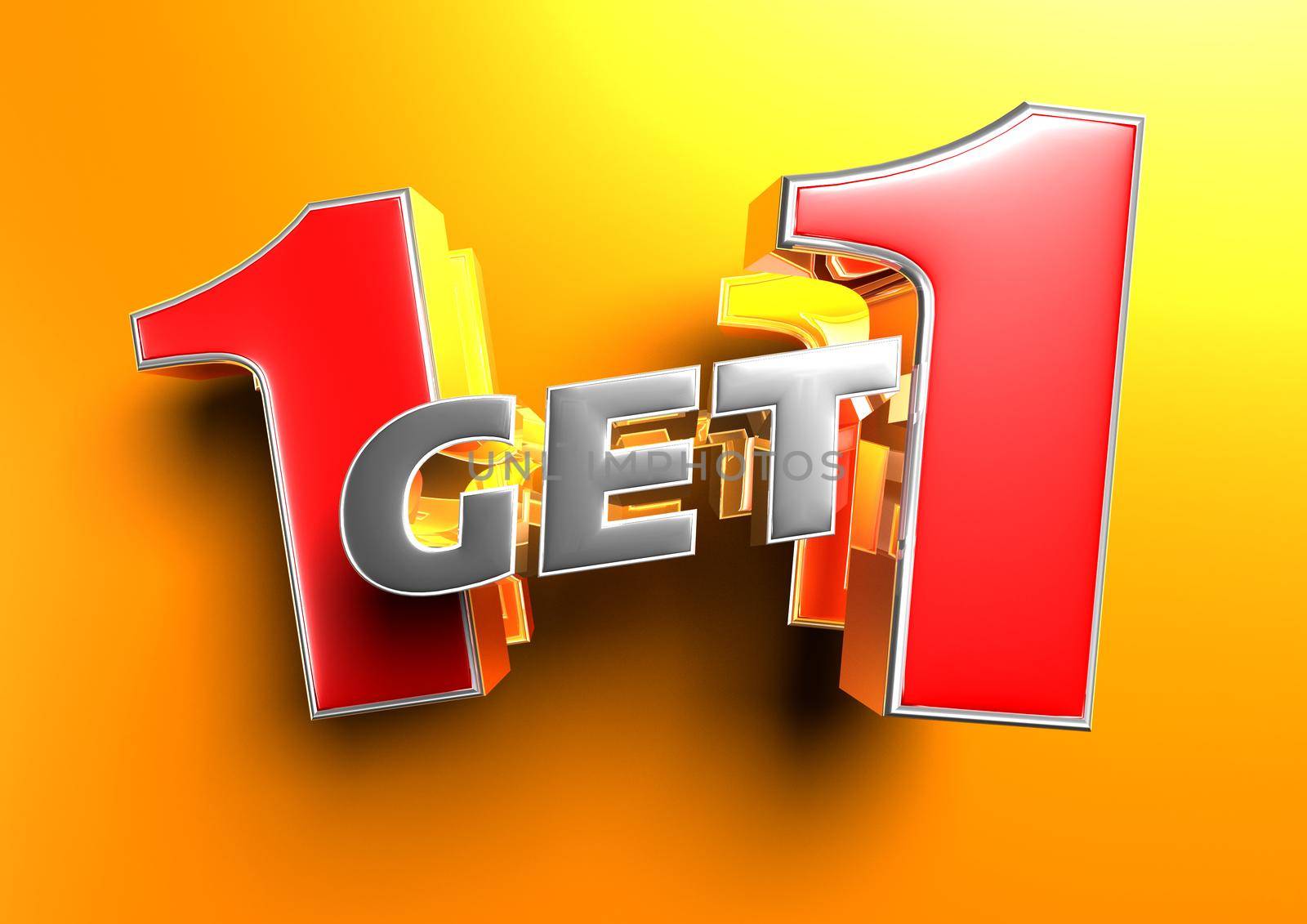 1 Get 1 3D illustration on a bright orange background.