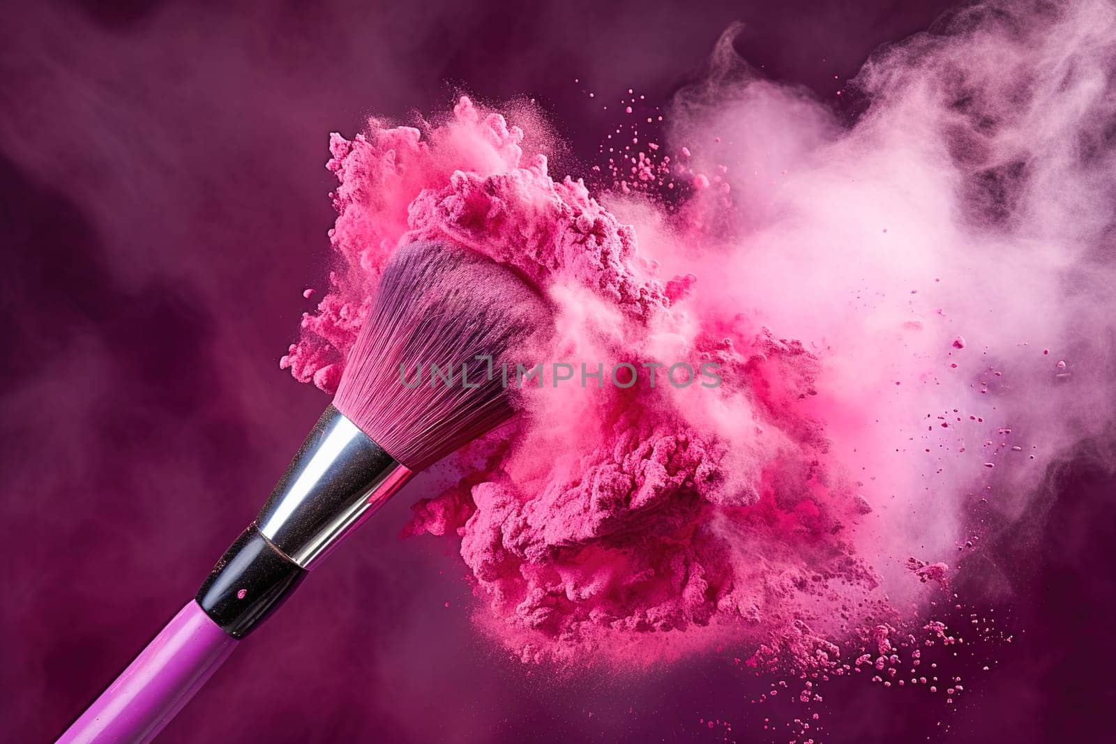 Makeup brush with flying powder. High quality photo