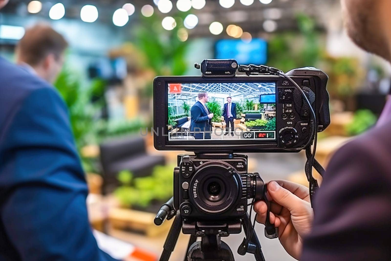 The cameraman is filming an entertainment show on the set. High quality photo