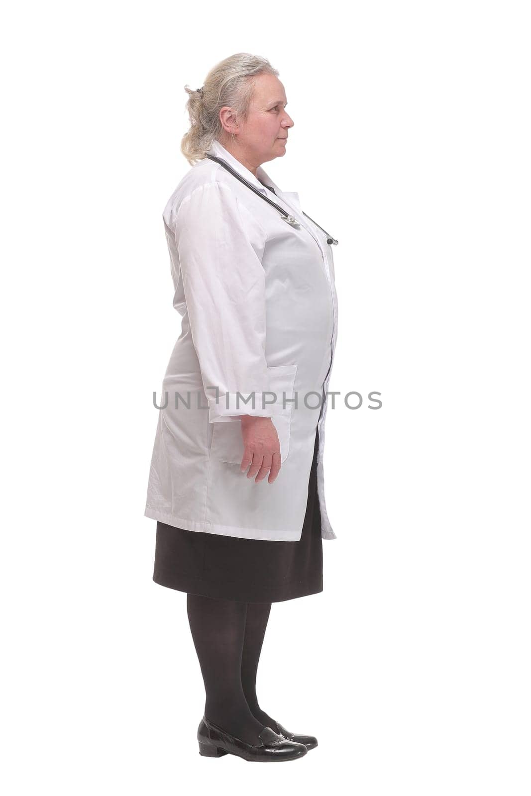 Msture doctor woman pointing with finger to the camera and to you, hand sign, positive and confident gesture from the front