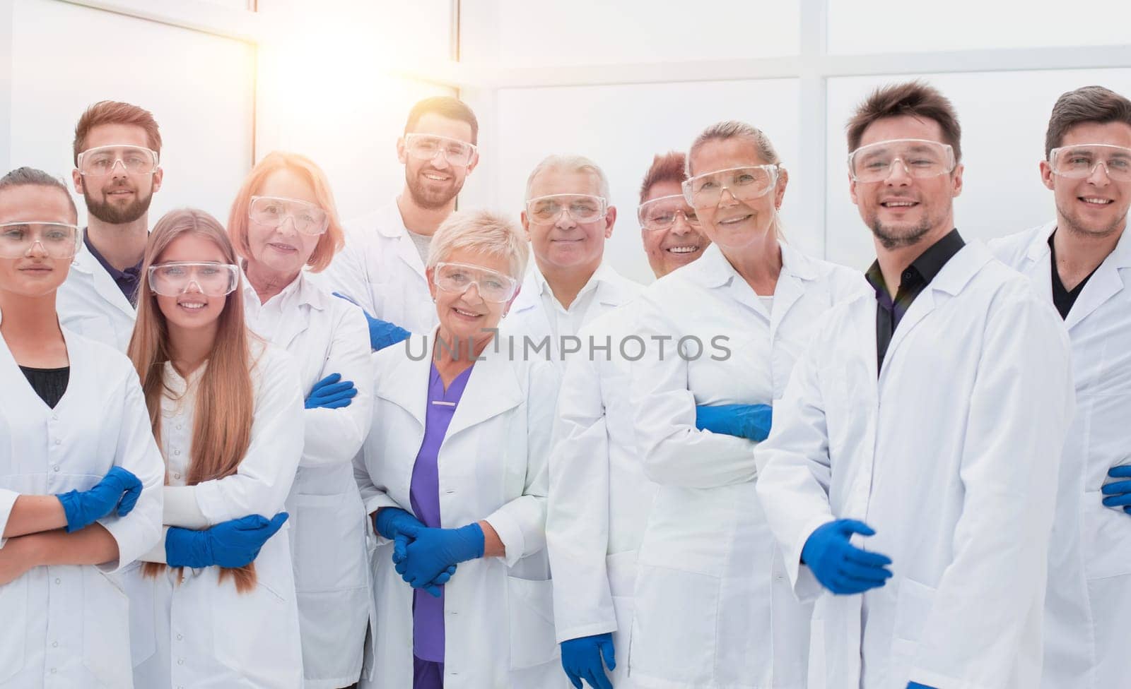 close up. a large group of medical researchers standing together. photo with a copy-space.
