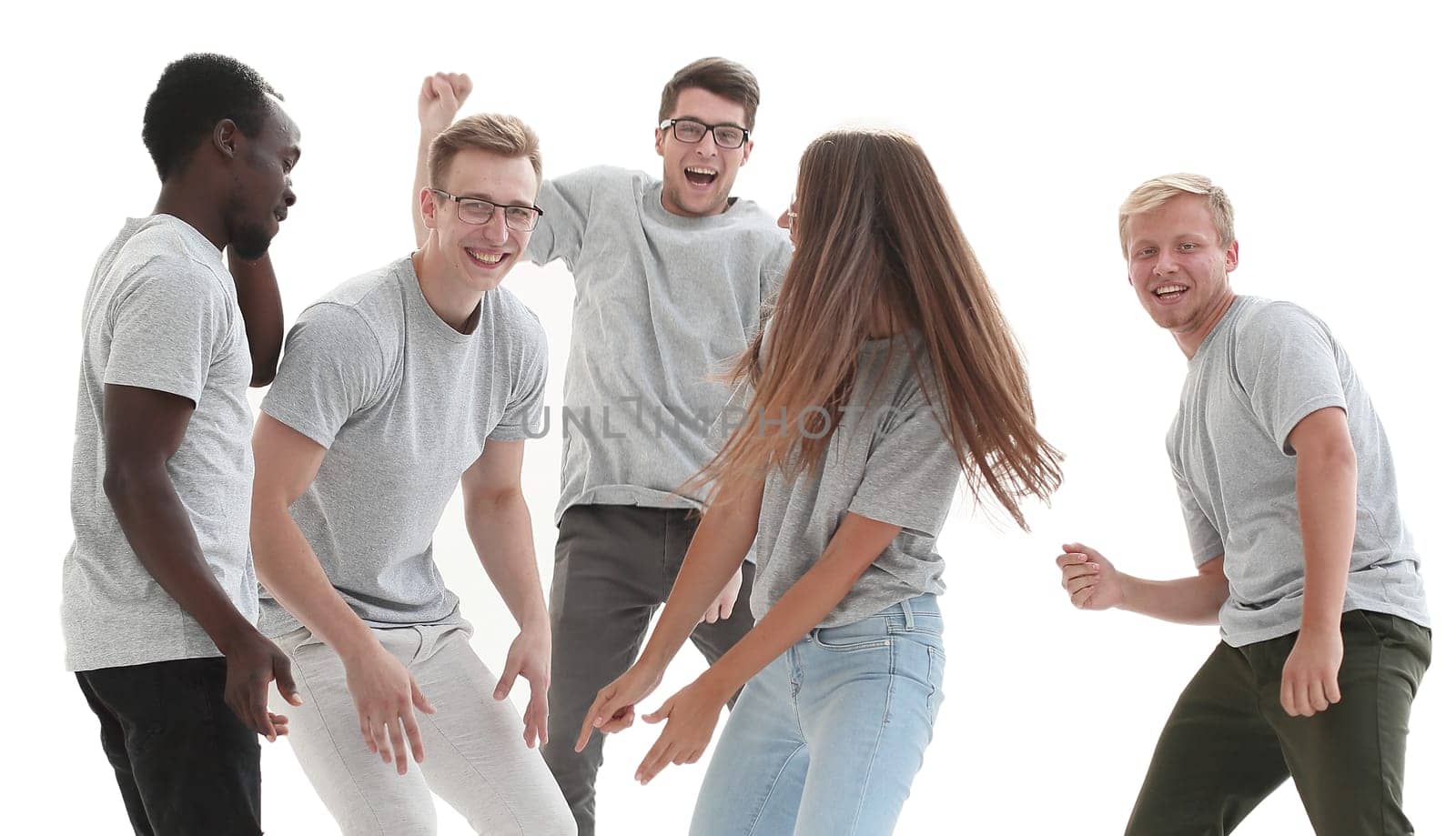 in full growth. group diverse of lively young people . isolated on white background