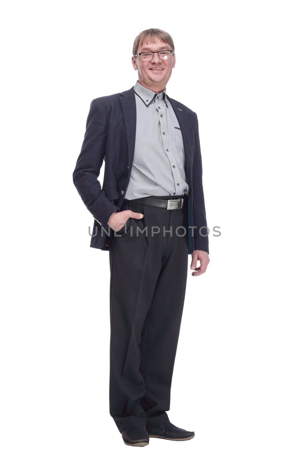full-length.mature man in a business suit. isolated on a white background.