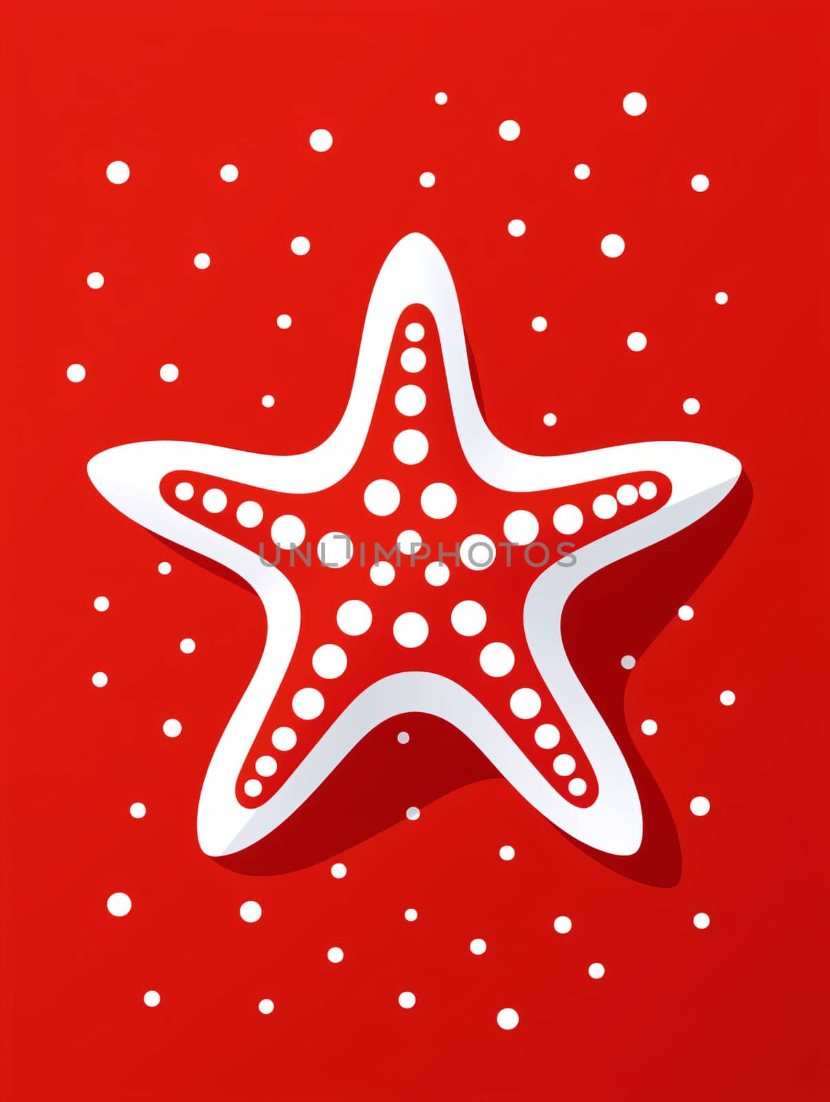 starfish in white on a red background - minimalist illustration - Generative AI by chrisroll