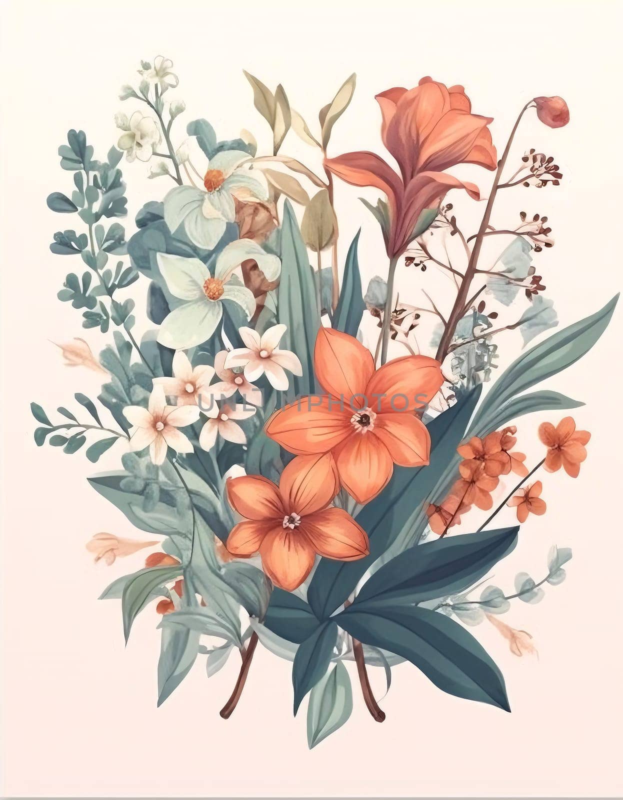 colorful summer floral art print - watercolor painting -Generative AI by chrisroll