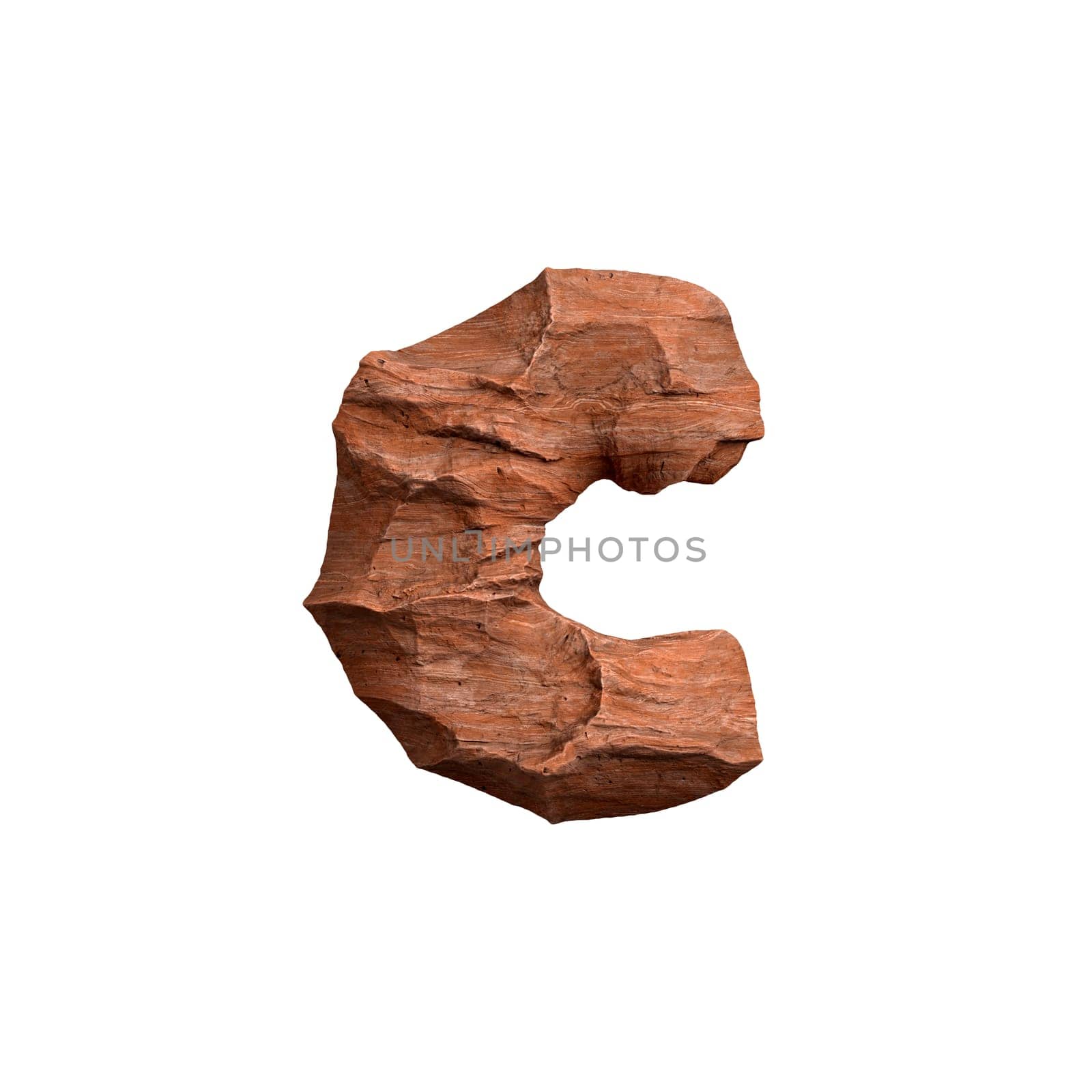 Desert sandstone letter C - Small 3d red rock font isolated on white background. This alphabet is perfect for creative illustrations related but not limited to Arizona, geology, desert...