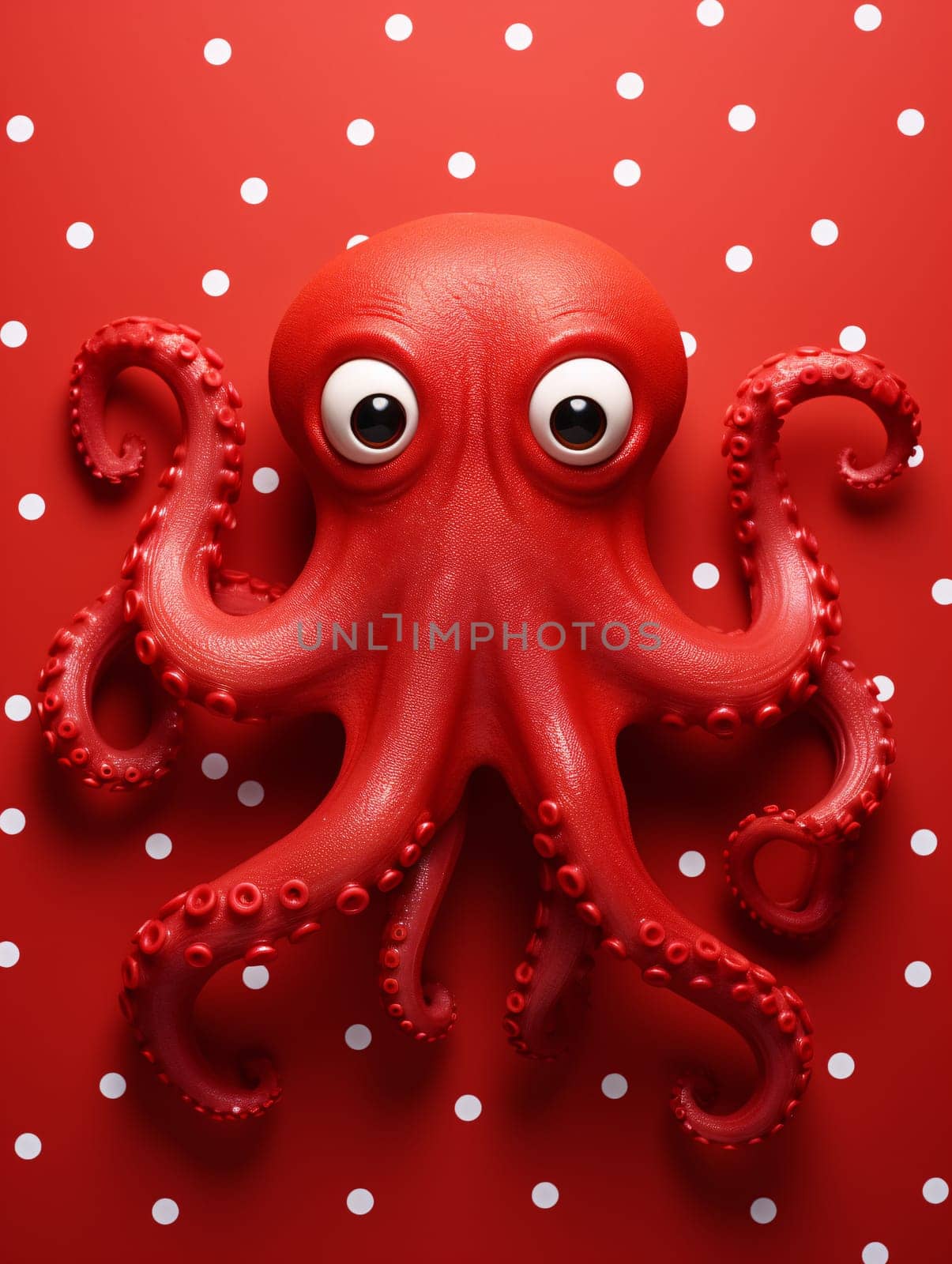 an octopus on a red background with polka dots - AI generative