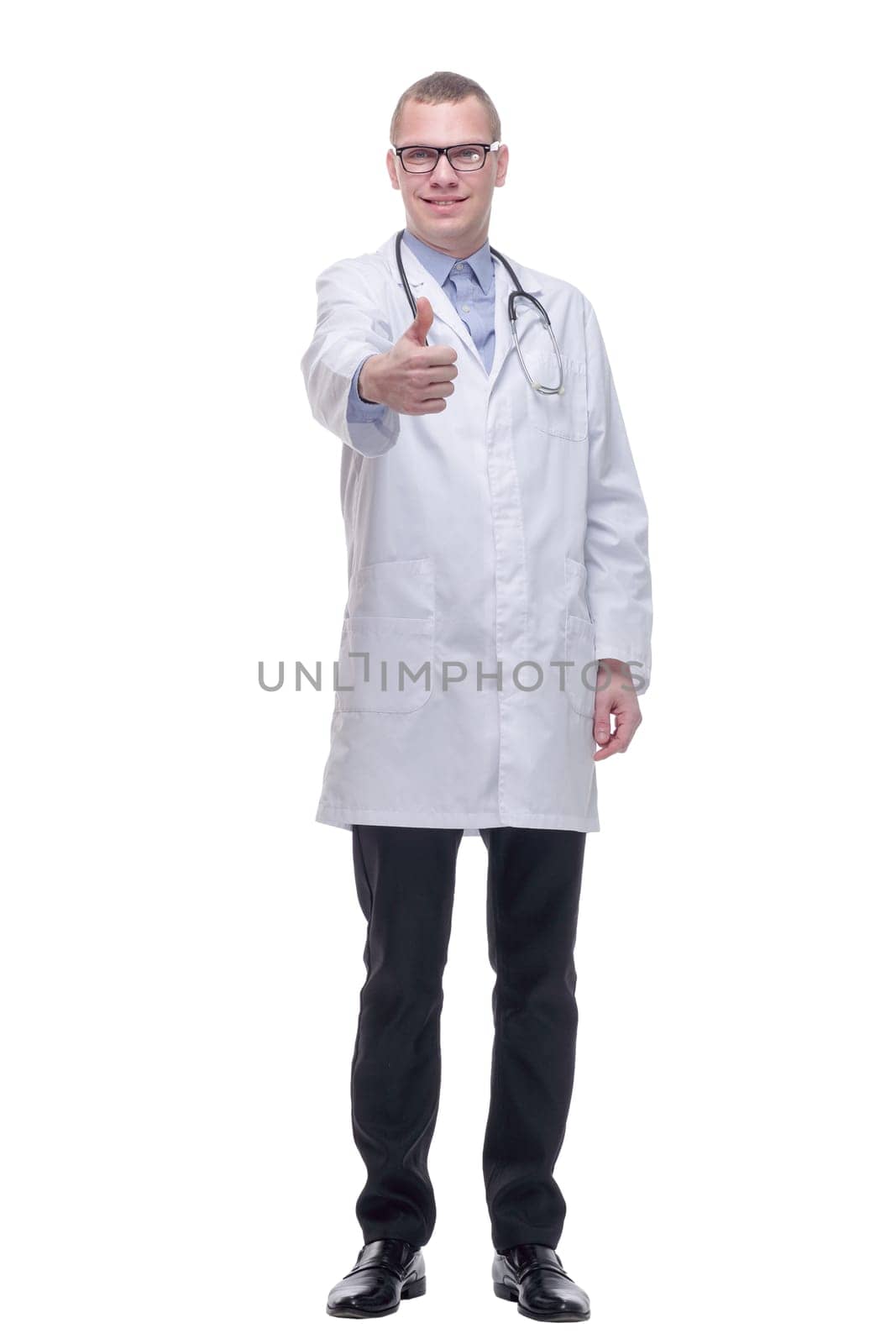 Casual portrait of handsome male surgeon with stethoscope around his neck looking at camera