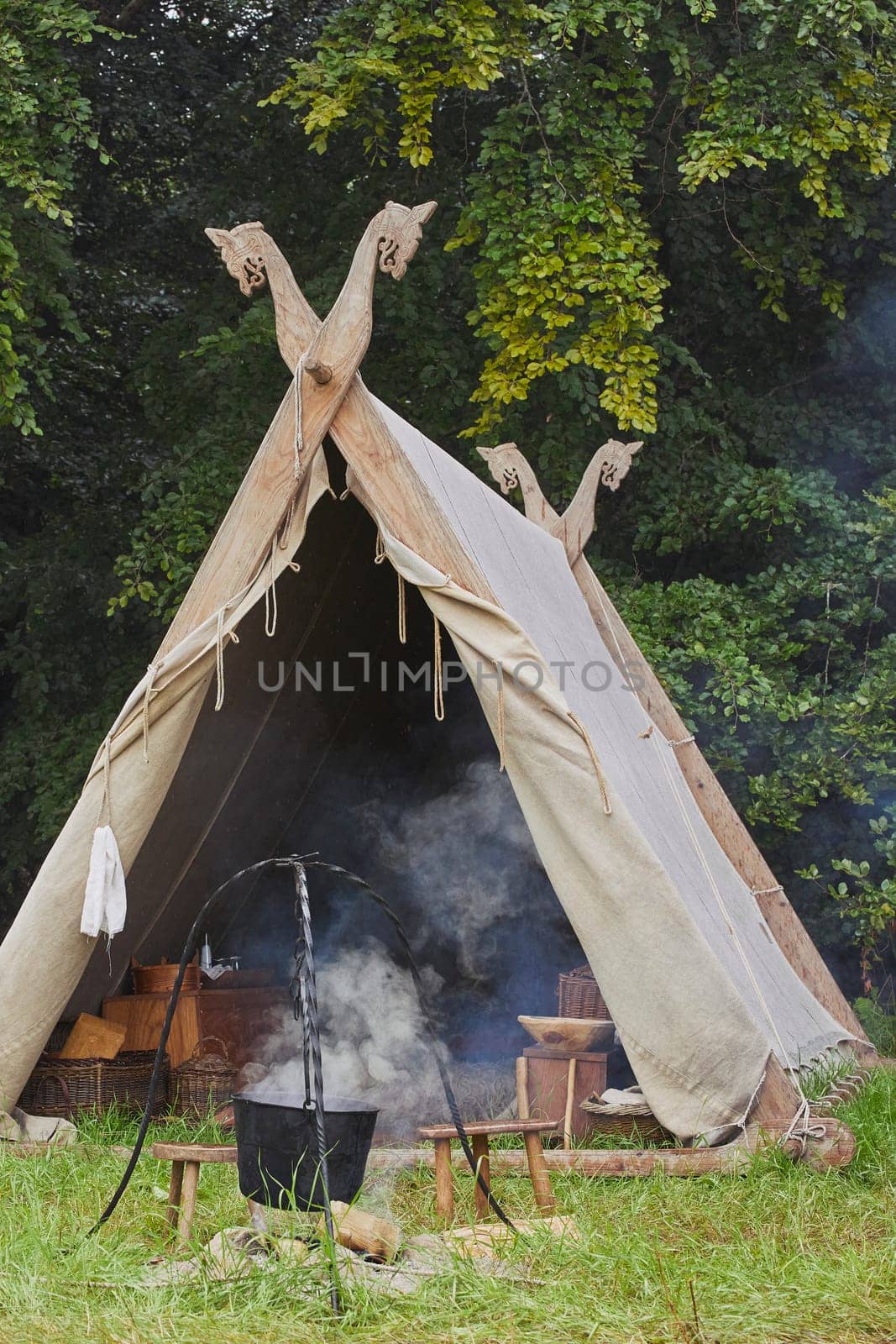 Viking tent with fire on the Viking Festival in Denmark by Viktor_Osypenko
