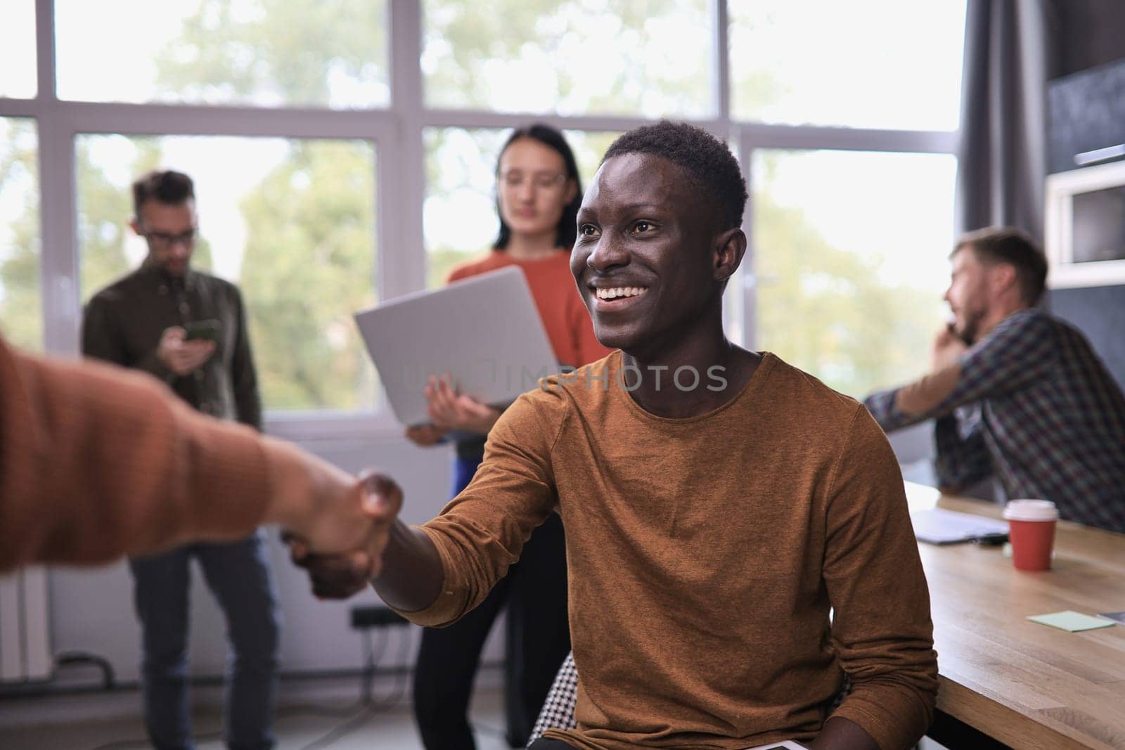 Close up view of business partnership handshake concept