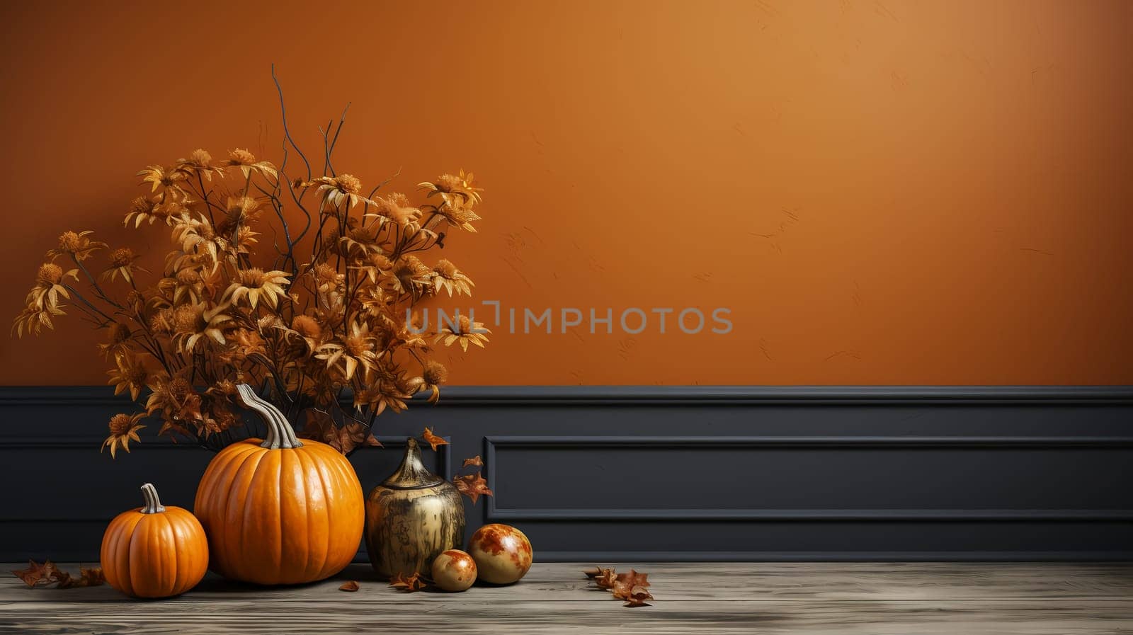 Gloomy Halloween background with spooky pumpkins, spooky Halloween haunted mansion. by AndreyKENO