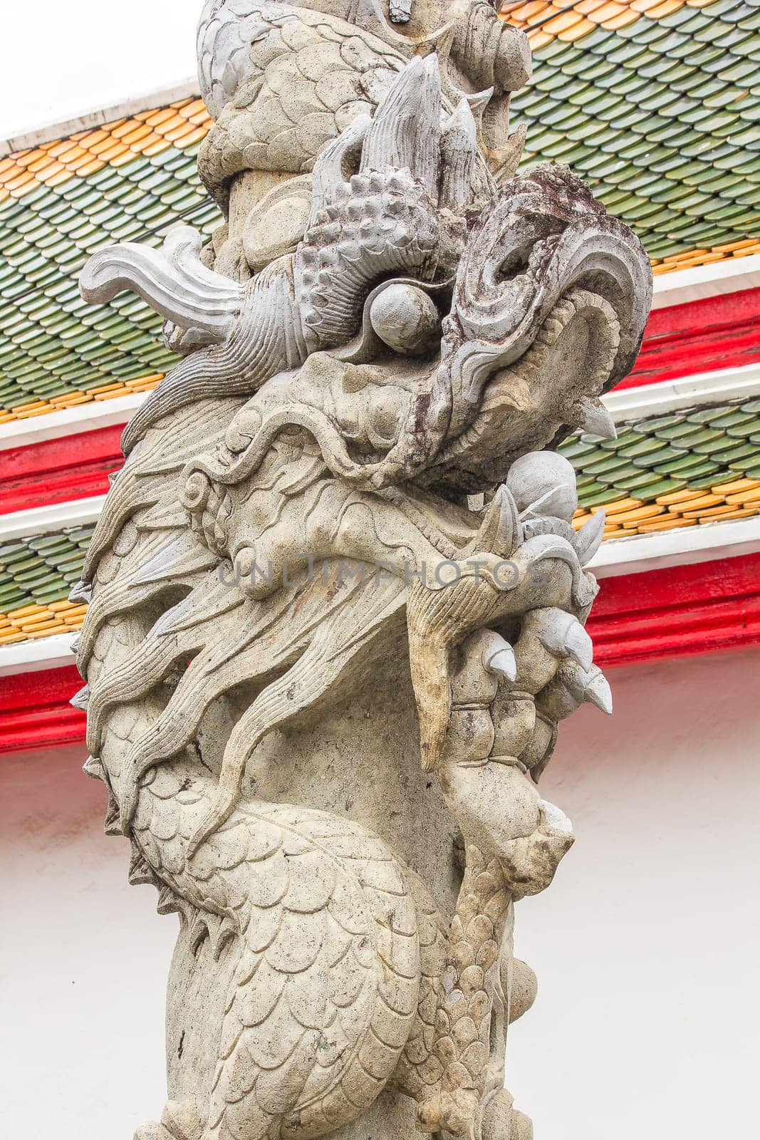 Chinese dragon-shaped carved stone in Thai temples