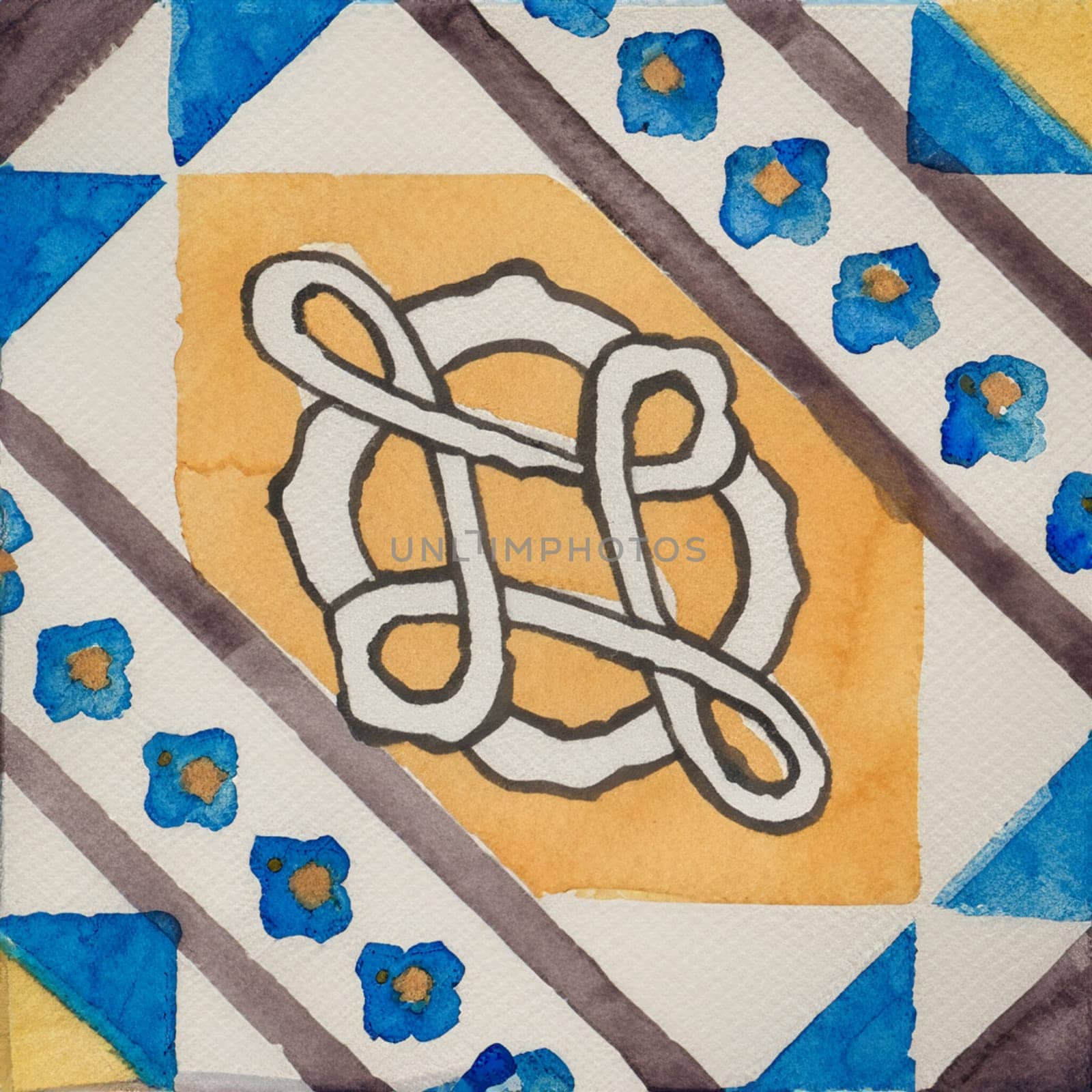 Watercolor illustration of portuguese ceramic tiles pattern by homydesign