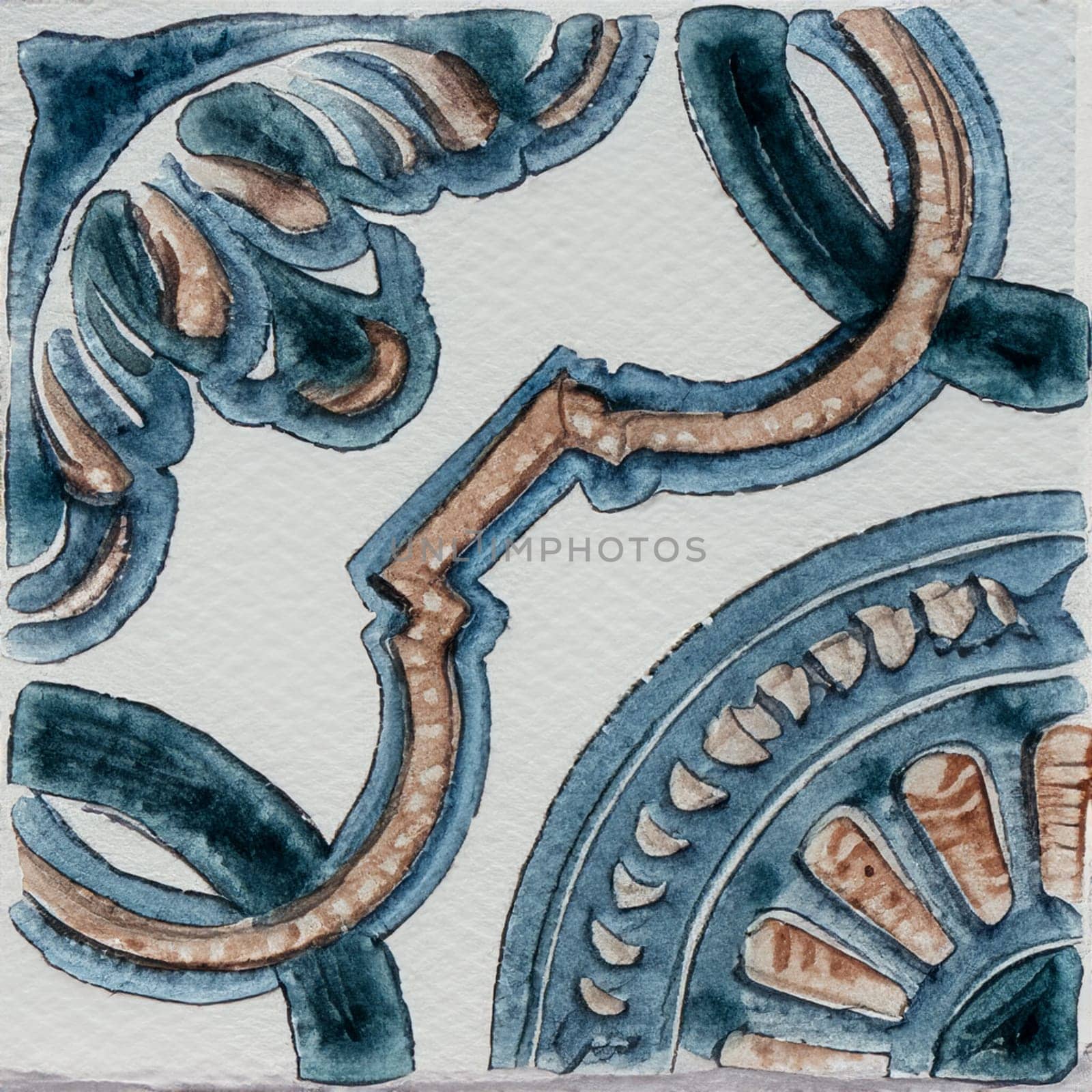 Watercolor illustration of portuguese ceramic tiles pattern by homydesign