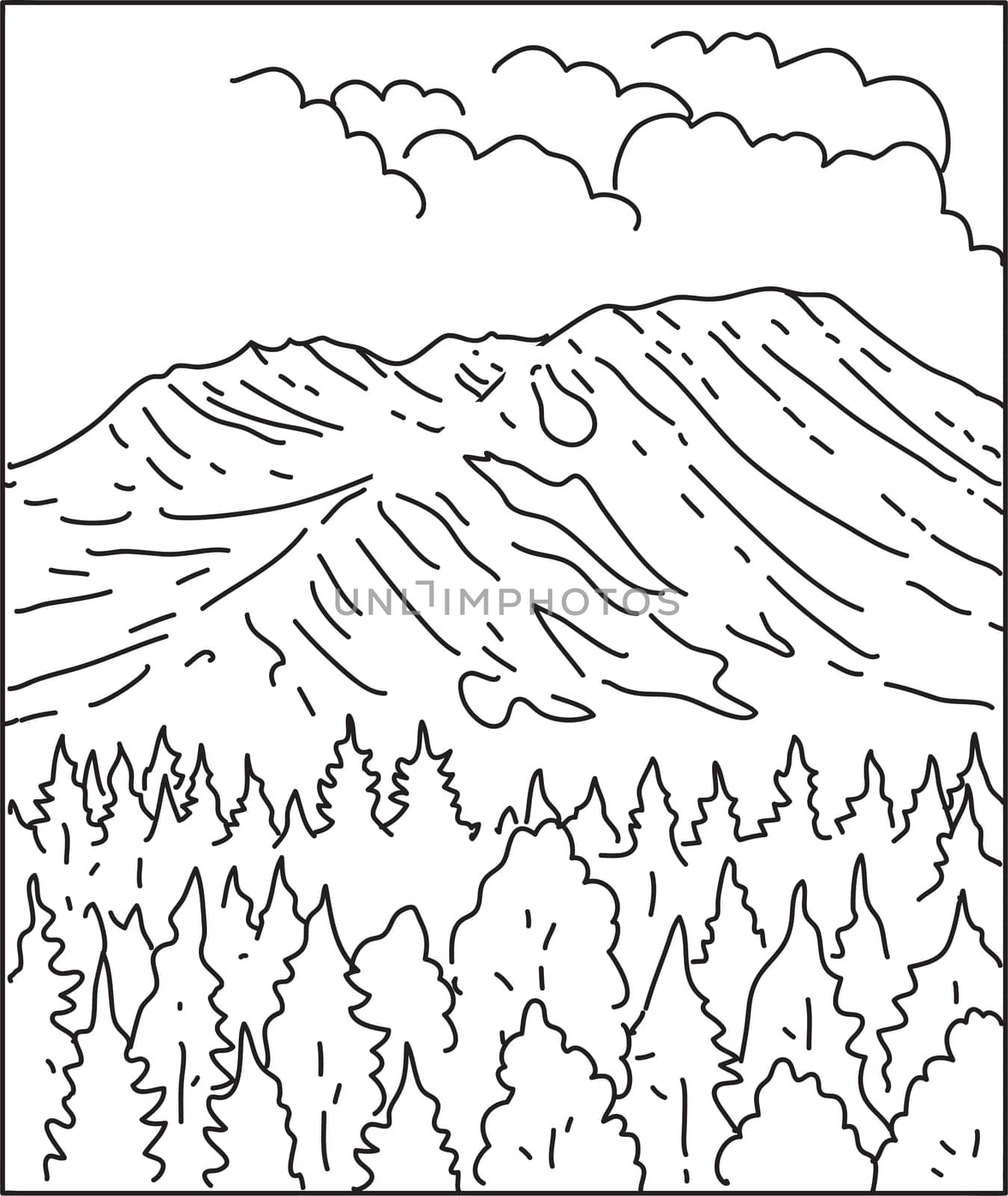 Mount St Helens National Volcanic Monument in Washington State Mono Line Art by patrimonio