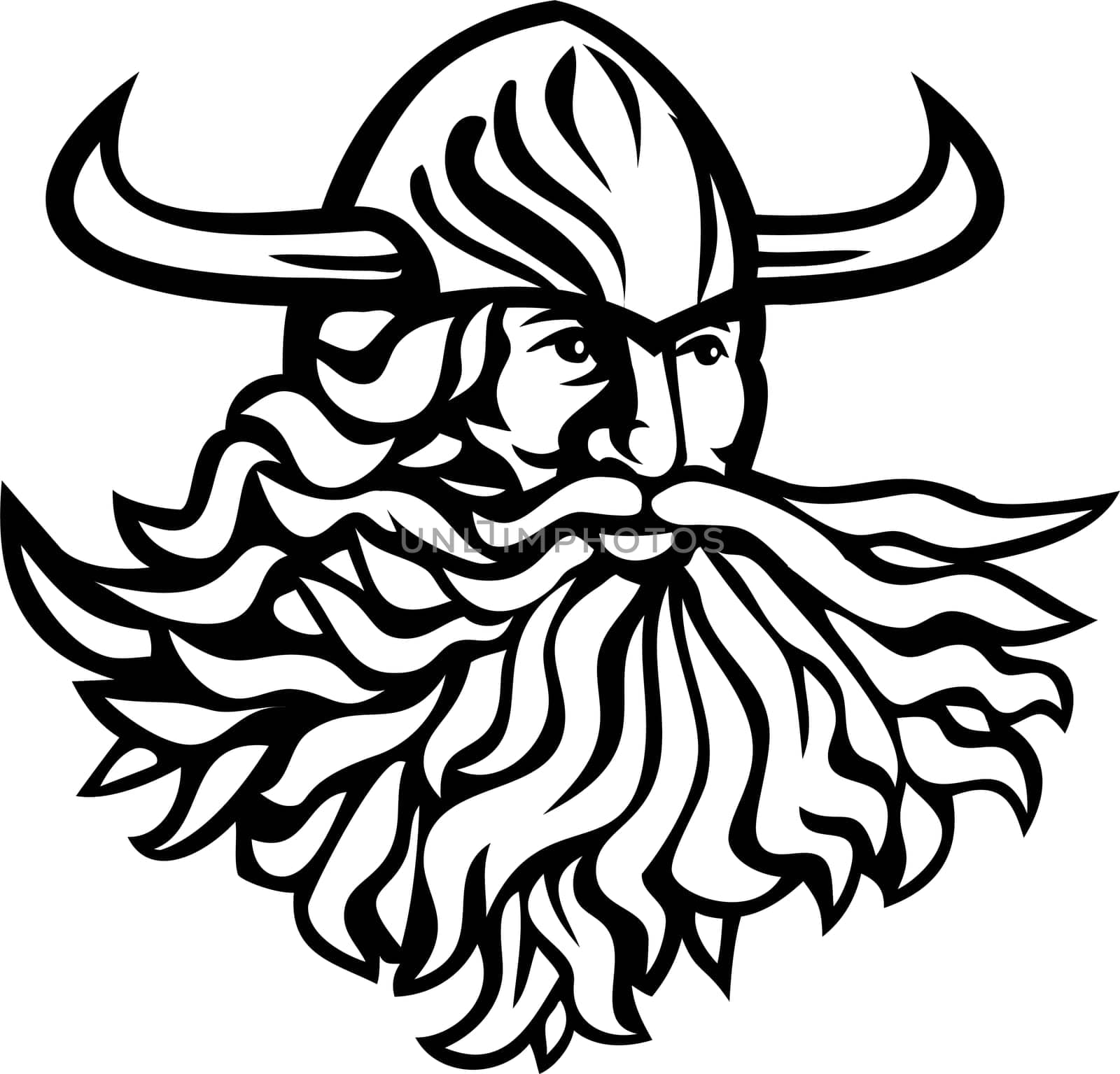 Mascot illustration of head of Aegir, Hler or Gymir Viking God of the sea in Norse mythology with flowing beard viewed from front on isolated background in retro style.