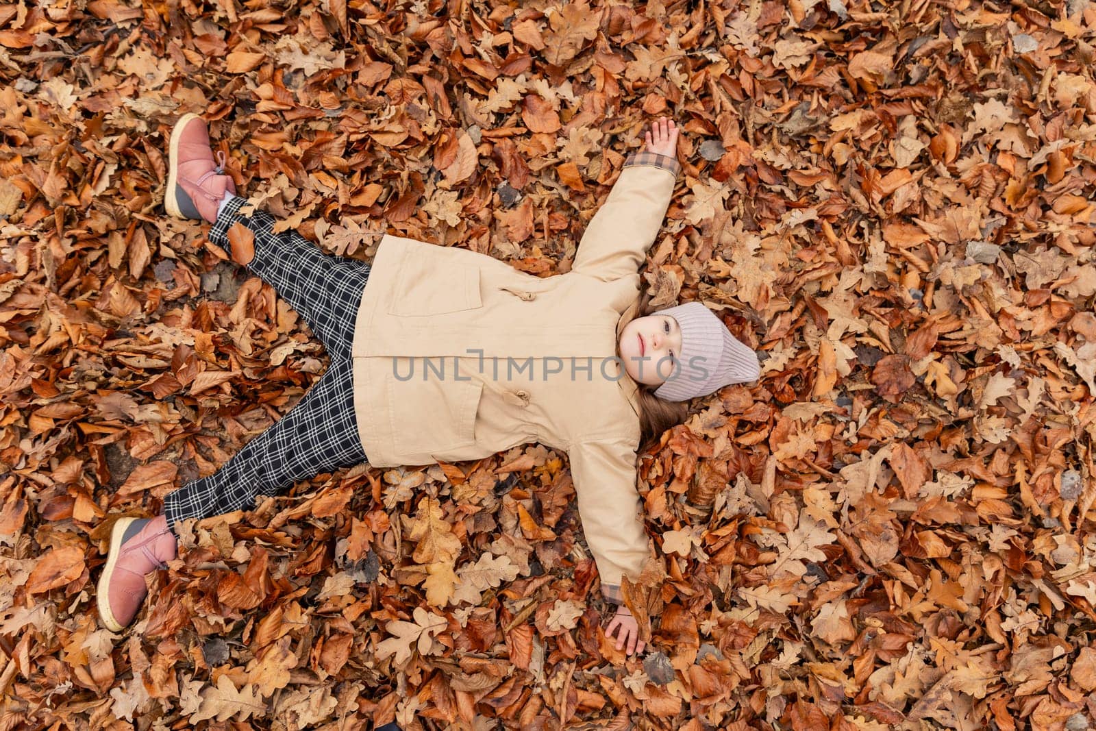 girl lies on autumn leaves by zokov