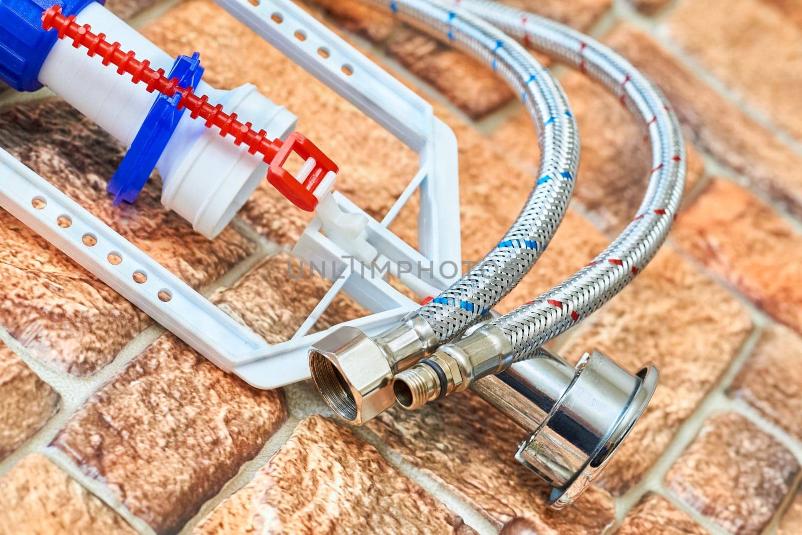 Plumbing. Flexible metal steel faucet hoses, flush mechanism, siphon fittings by jovani68