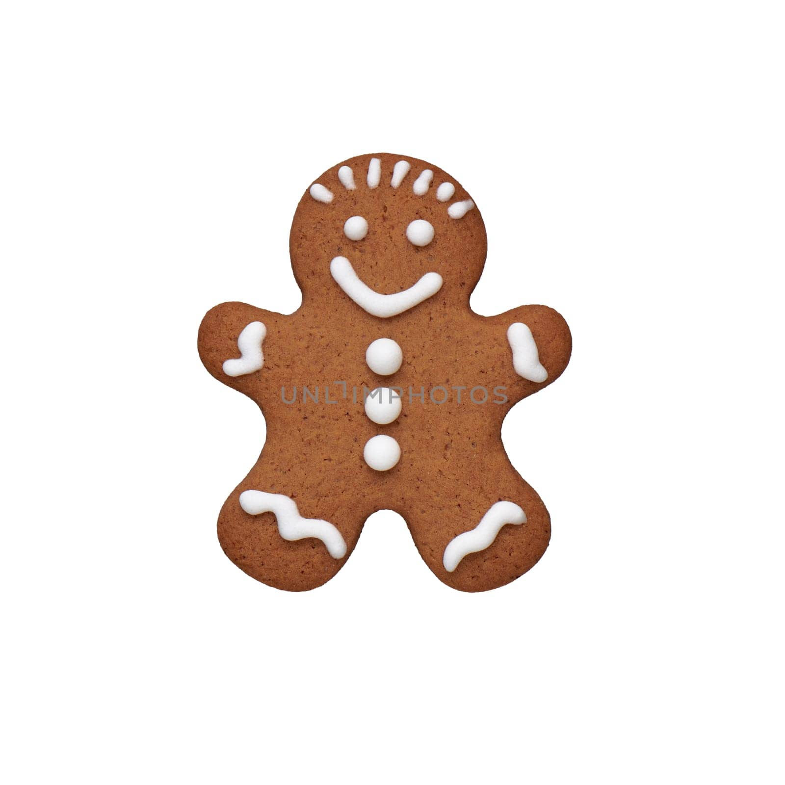 Hand painted gingerbread man cookie, cut out, isolated by maxcab