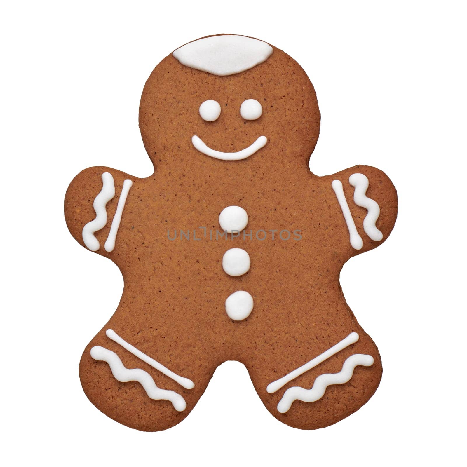 Hand painted gingerbread man cookie, cut out, isolated