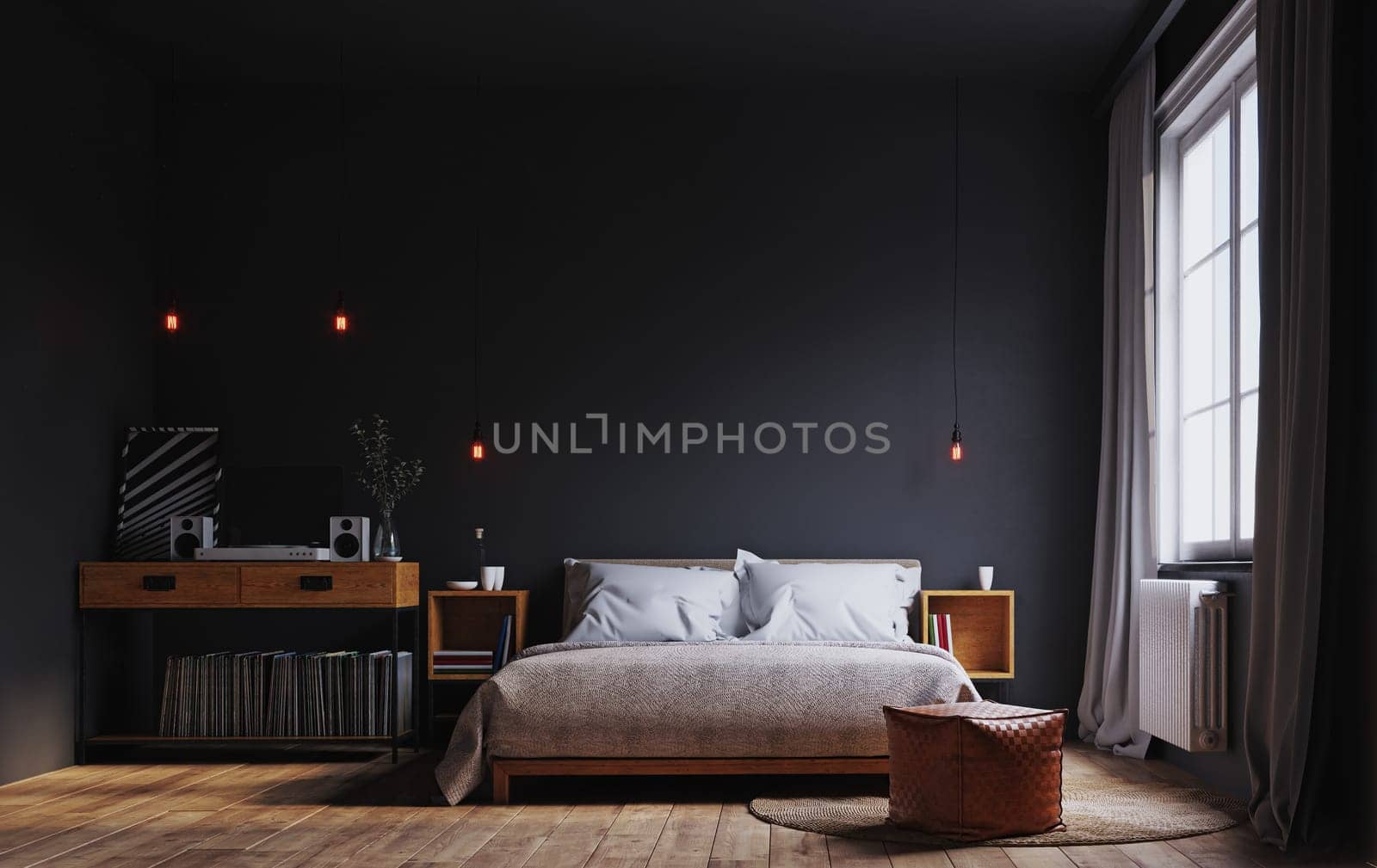 Modern bedroom interior. 3d rendering design concept