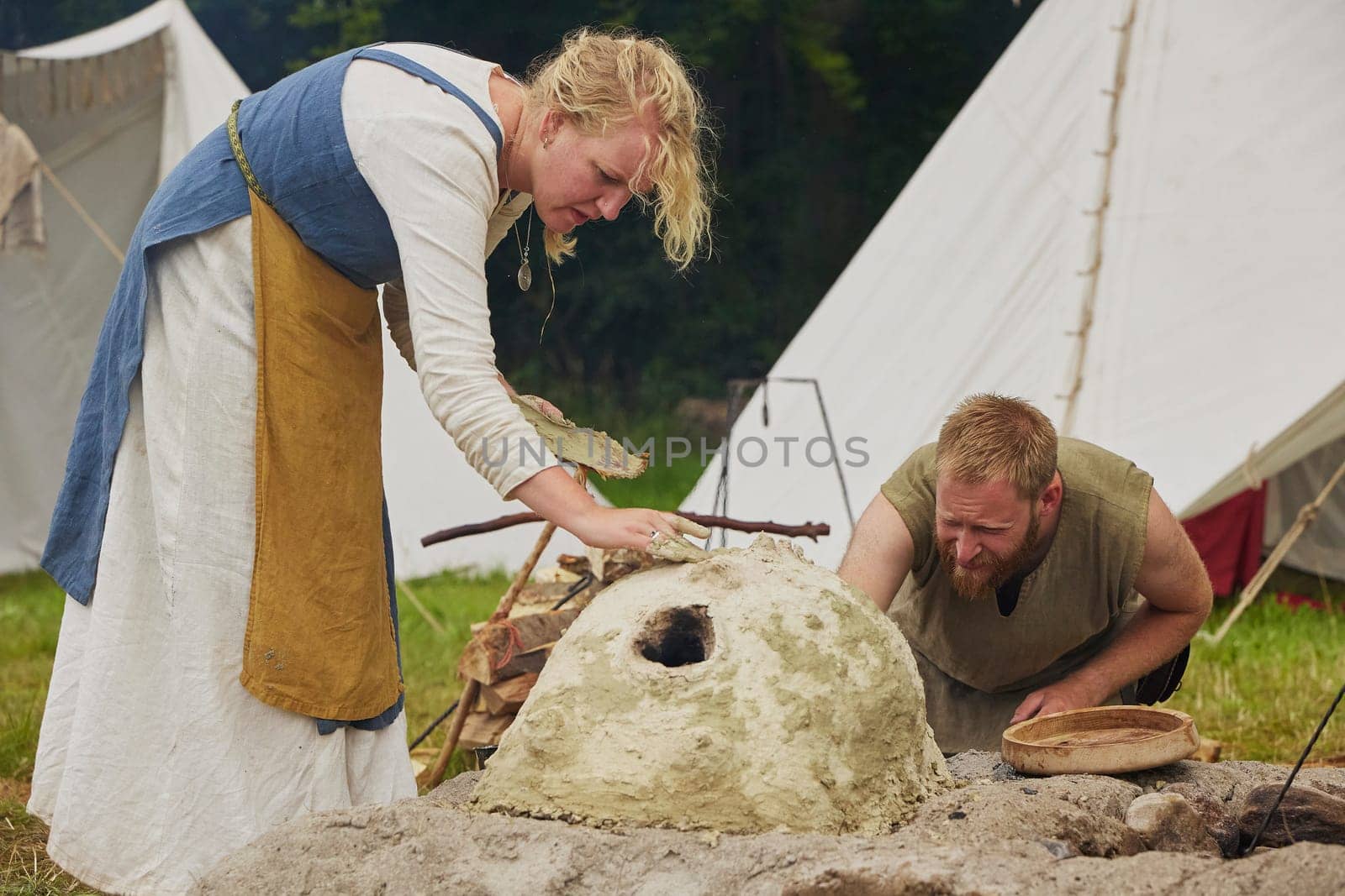 Hojbjerg, Denmark, July 29,2023: married couple at the Viking festival by Viktor_Osypenko