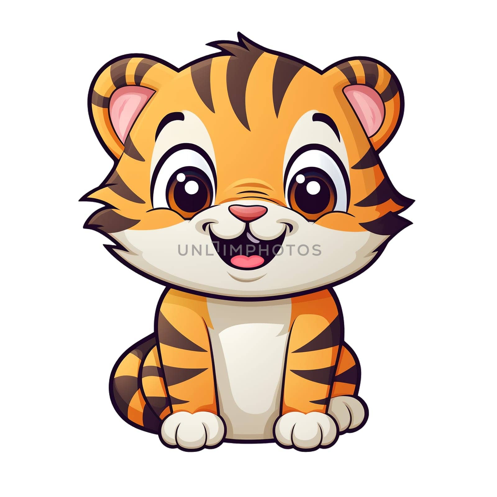 A cute cartoon illustration of a sitting little tiger. Children's talisman. by AndreyKENO