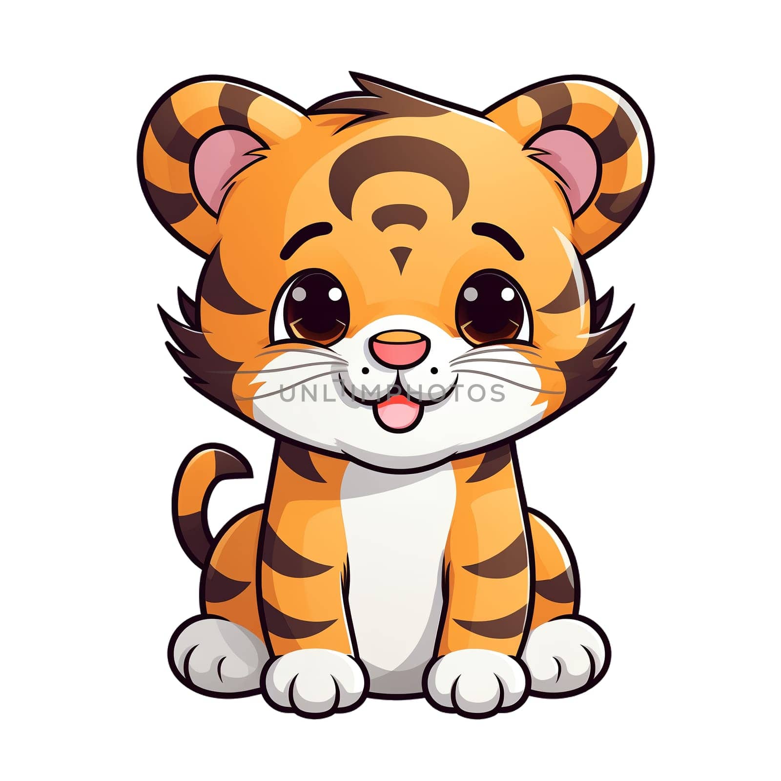 A cute cartoon illustration of a sitting little tiger. Children's talisman. by AndreyKENO