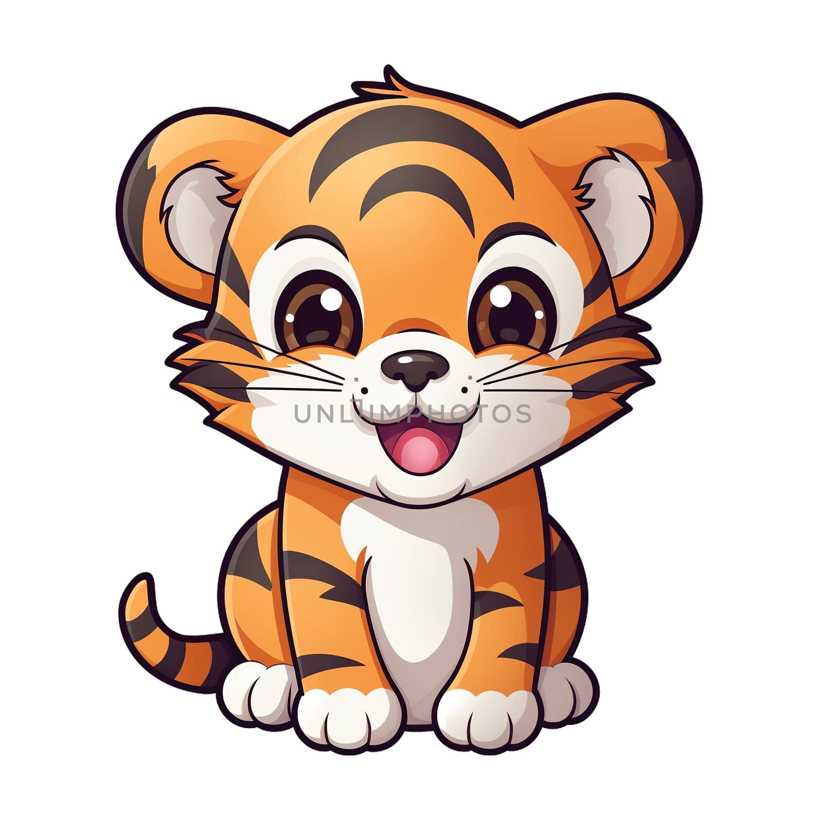 A cute cartoon illustration of a sitting little tiger. Children's talisman. Animal art.