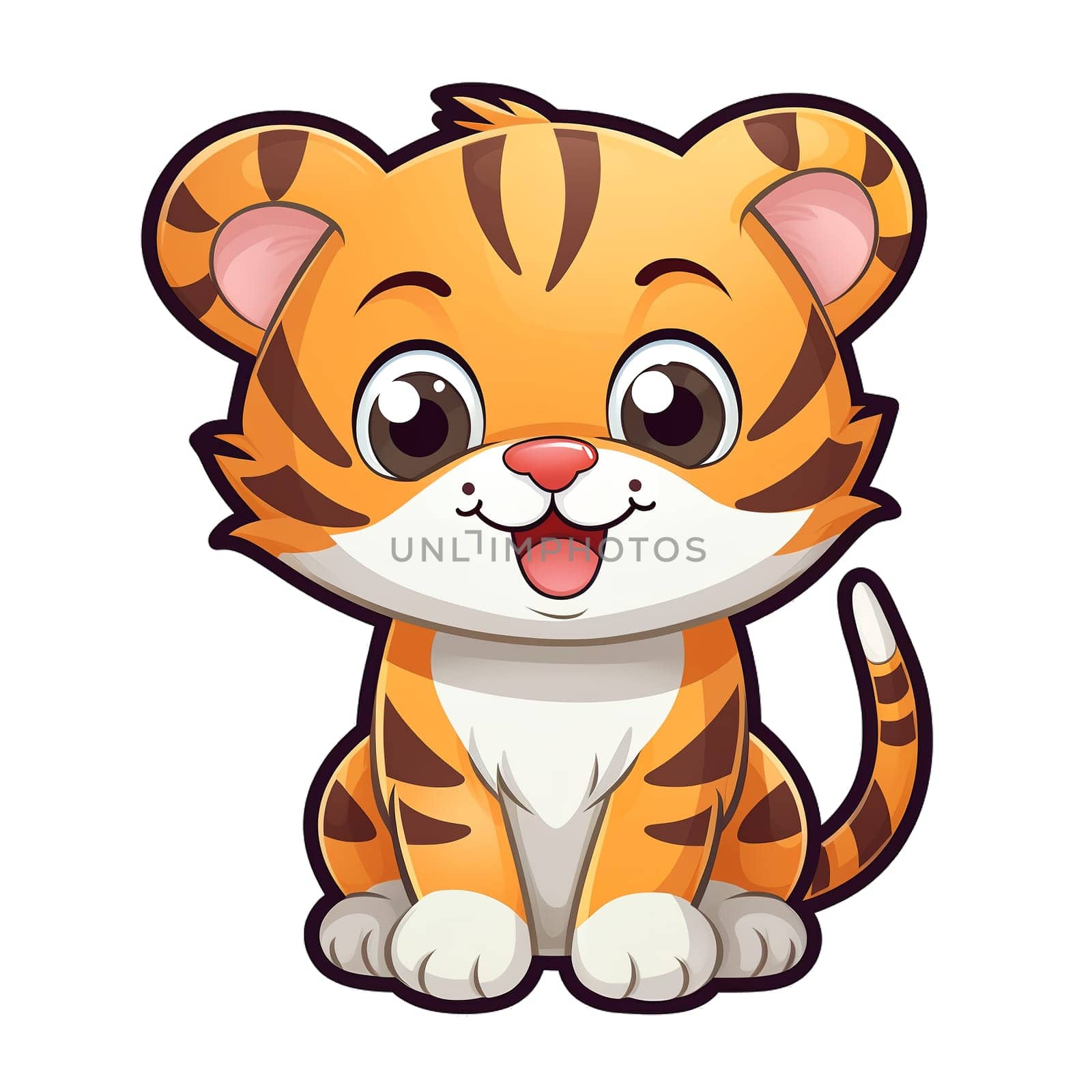 A cute cartoon illustration of a sitting little tiger. Children's talisman. Animal art.