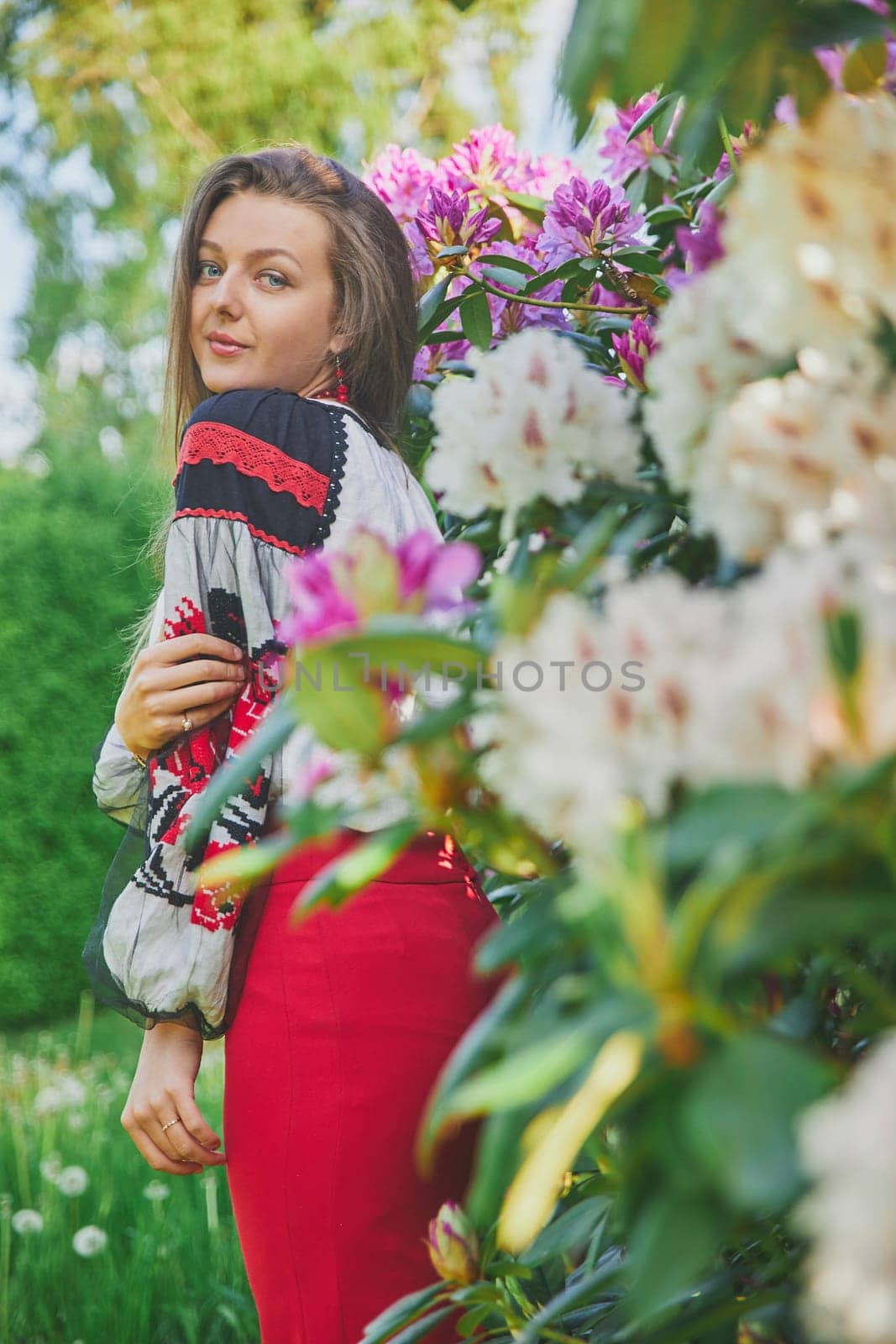 Hammel, Denmark, May 28, 2023: Beautiful girl in Ukrainian national clothes.